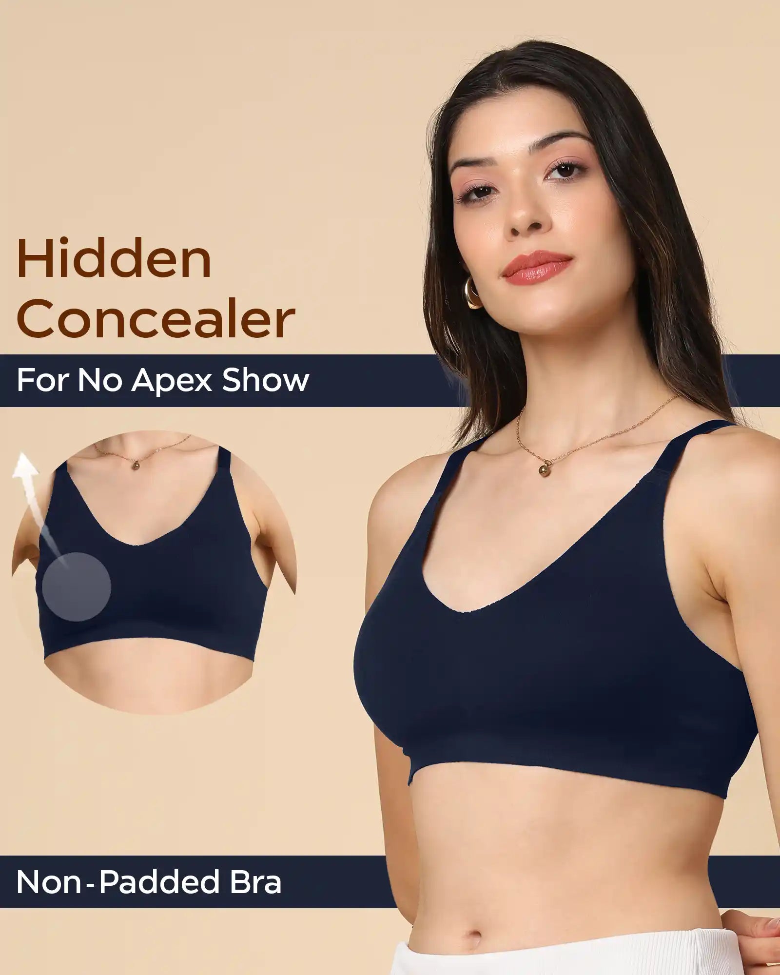 Swanz  Bonded Breathable Cotton Non-Padded Full-Coverage Bra with Hidden Concealer (SB-935-Navy)