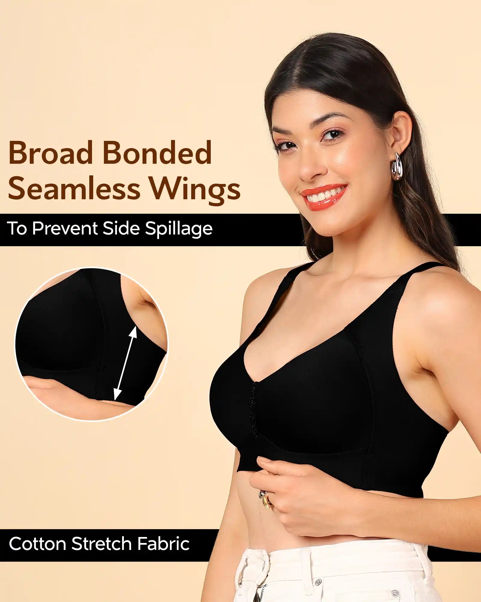 Swanz  Bonded Breathable Cotton Plus-Size Non-Padded M-Frame Minimiser with Hidden Concealer (SB-9303)