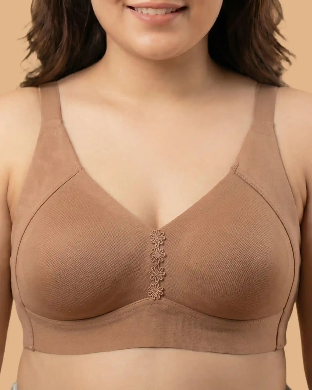 Cotton Non-Padded Plus-Size M-Frame Minimiser Bonded Bra (SB-9303)(Fawn)