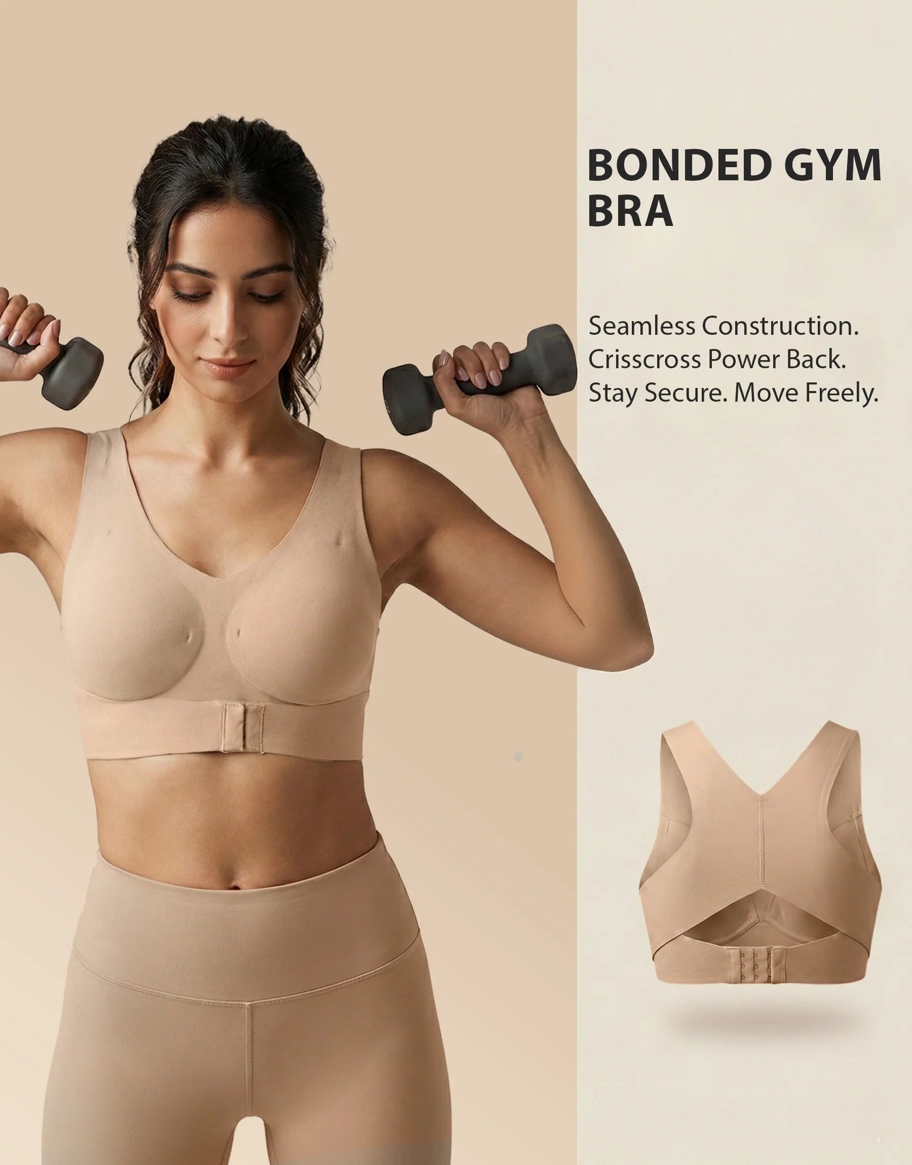 Bonded Gym Bra with Crisscross Back | Padded | Breathable Cotton (TW-SB-997)(Skin)