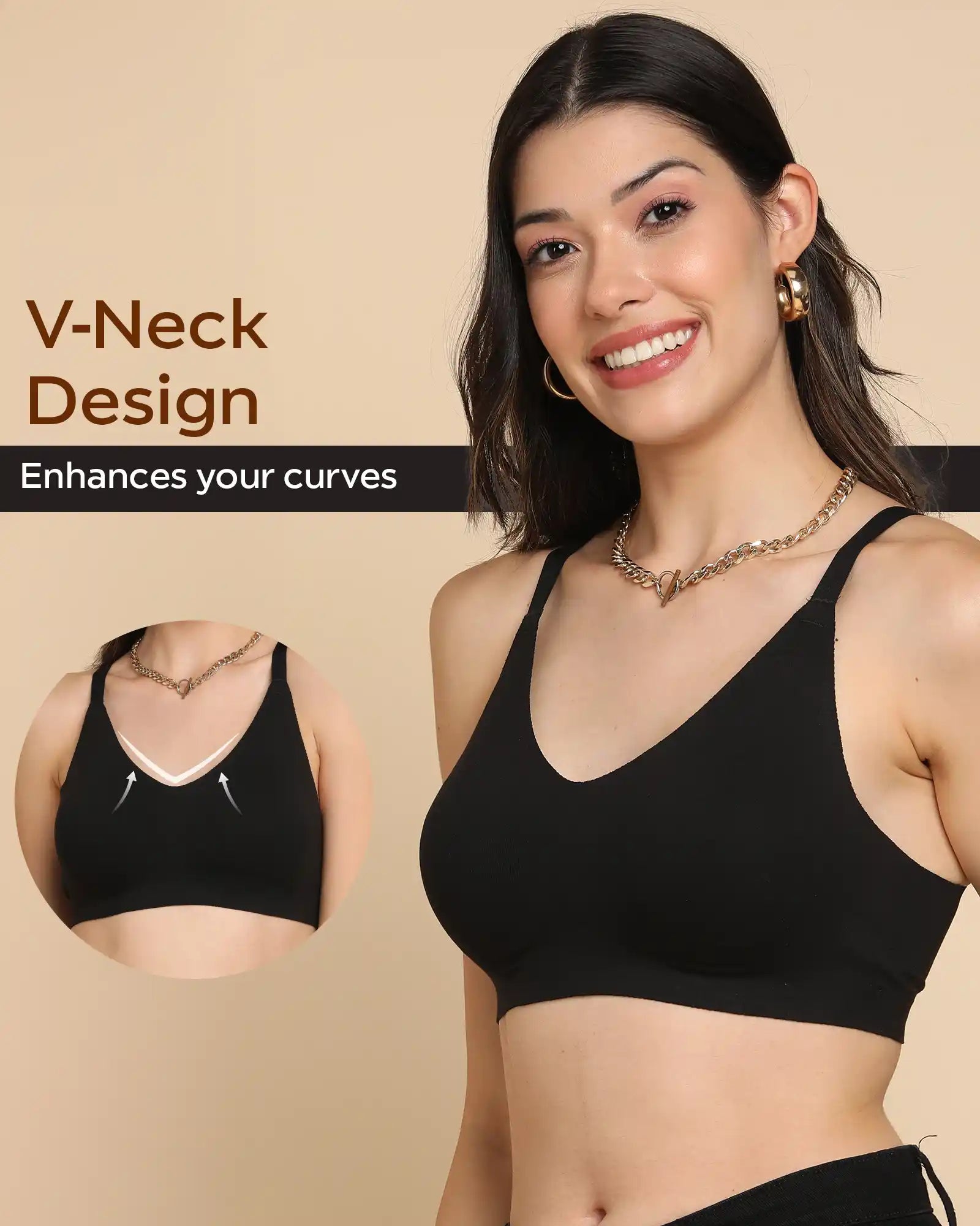 Swanz  Bonded Breathable Cotton Non-Padded Full-Coverage Bra with Hidden Concealer (SB-935-Black)