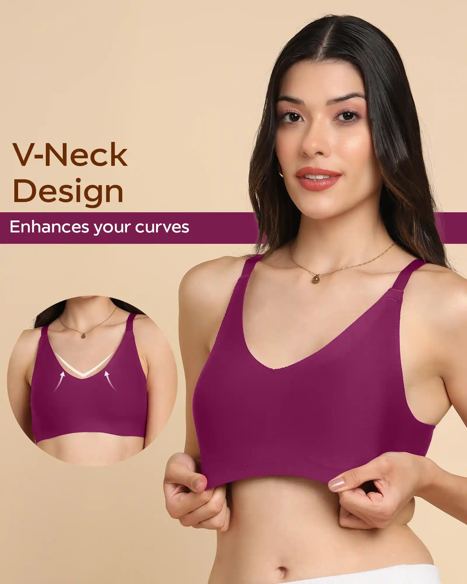Swanz  Bonded Breathable Cotton Non-Padded Full-Coverage Bra with Hidden Concealer (SB-935-Wine)