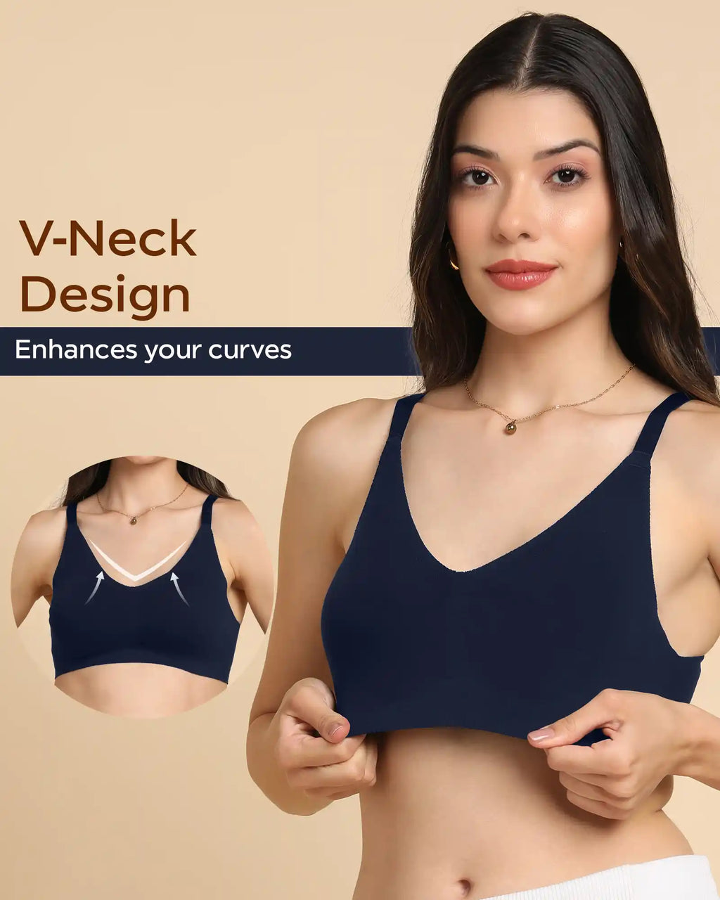 Swanz  Bonded Breathable Cotton Non-Padded Full-Coverage Bra with Hidden Concealer (SB-935-Navy)