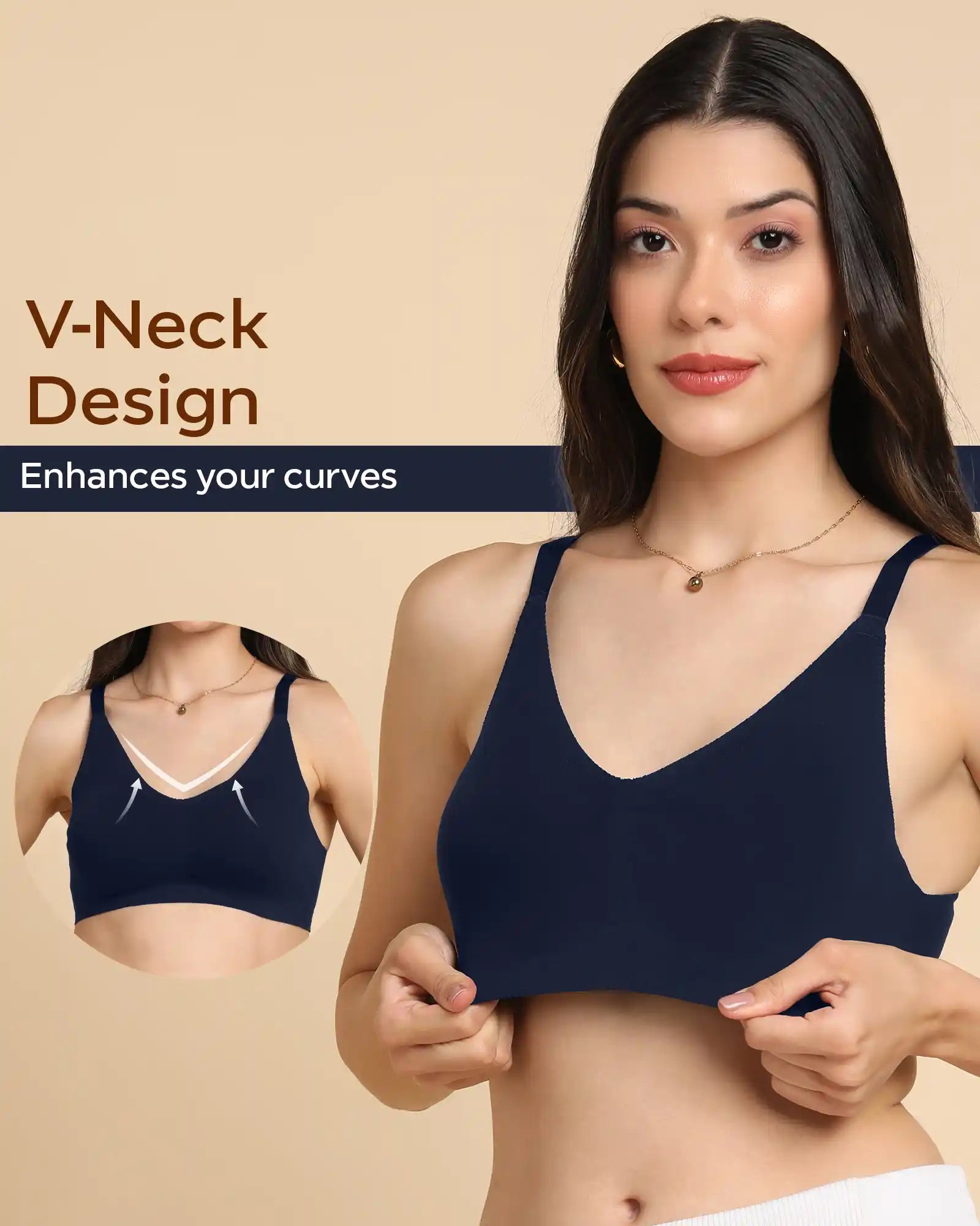 Swanz  Bonded Breathable Cotton Non-Padded Full-Coverage Bra with Hidden Concealer (SB-935-Navy)
