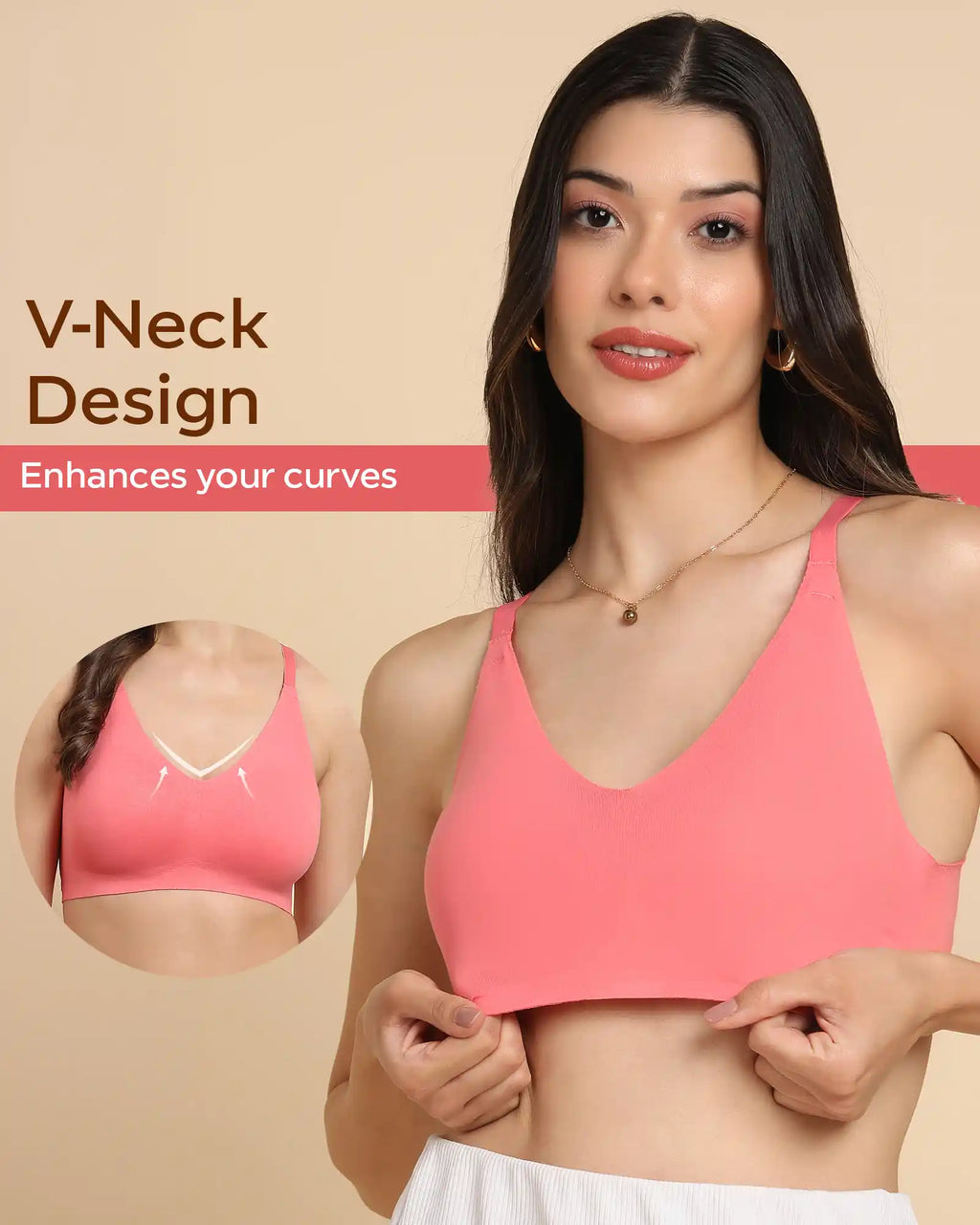 Swanz  Bonded Breathable Cotton Non-Padded Full-Coverage Bra with Hidden Concealer (SB-935-Coral)
