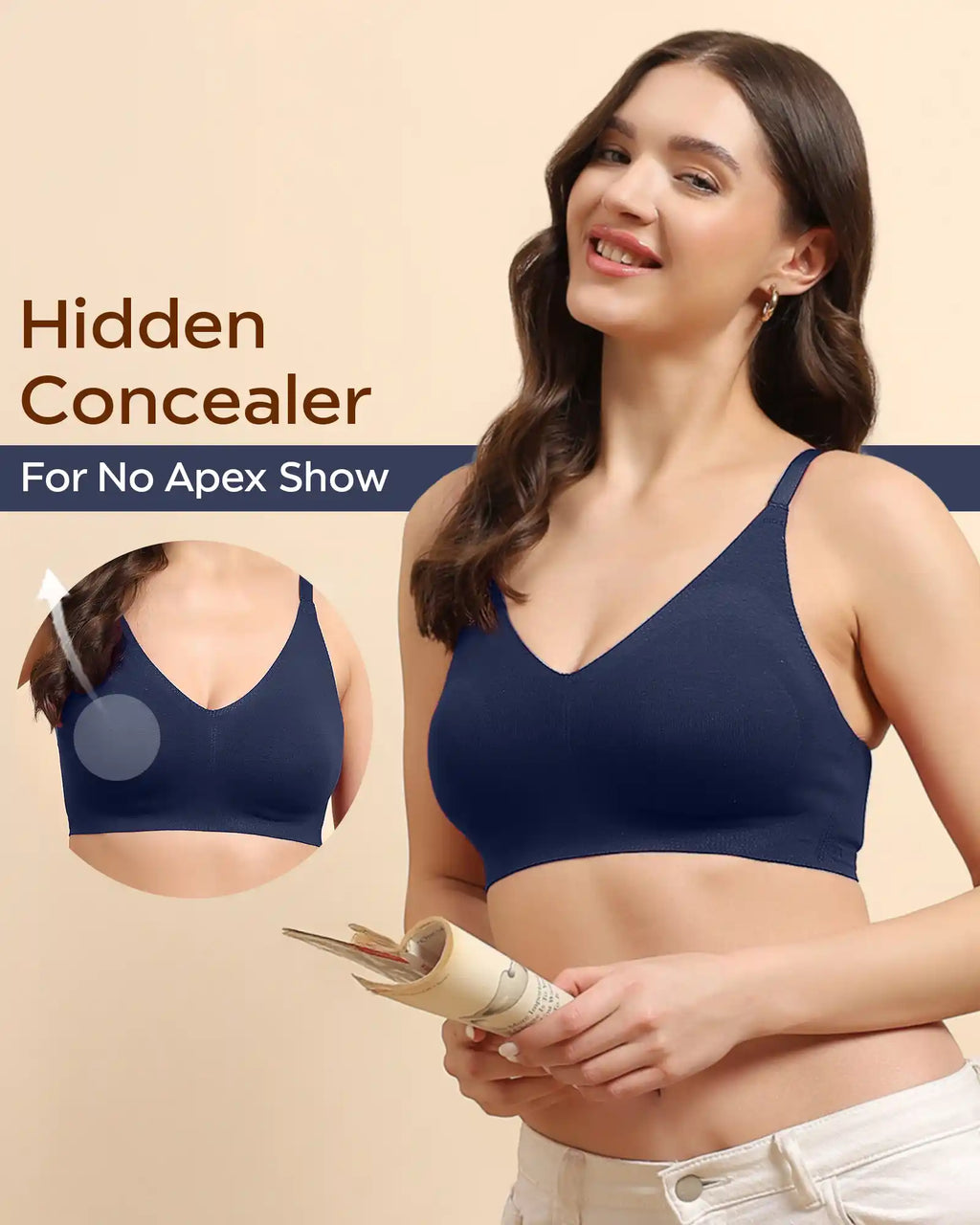 Swanz  Bonded Breathable Cotton Non-Padded Full-Coverage Bra with Hidden Concealer (SB-935)