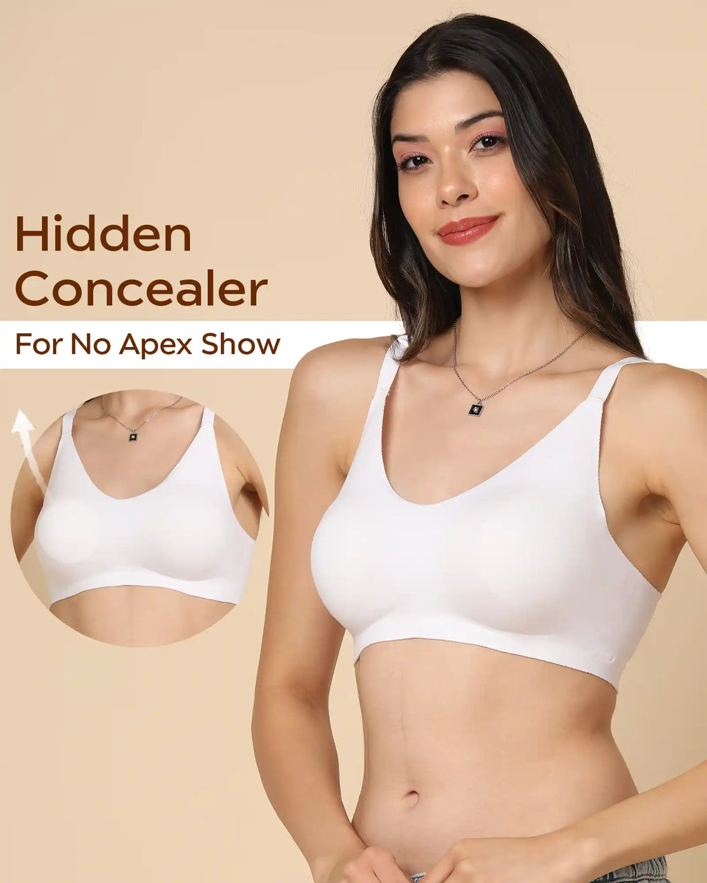 Swanz  Bonded Breathable Cotton Non-Padded Full-Coverage Bra with Hidden Concealer (SB-935-White)