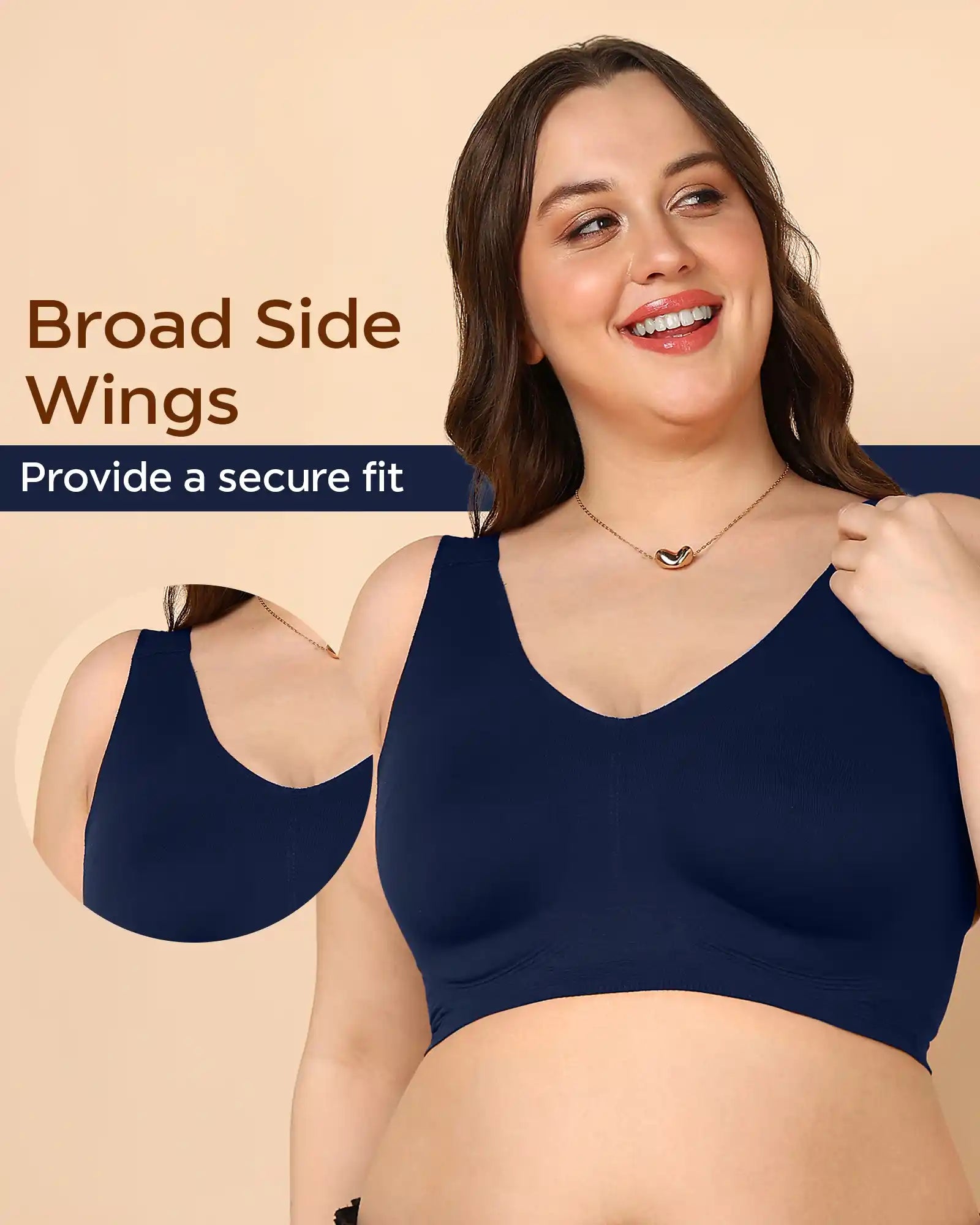 Swanz  Bonded Breathable Cotton Plus-Size Full-Coverage Bra with Hidden Concealer (SB-915-Navy)