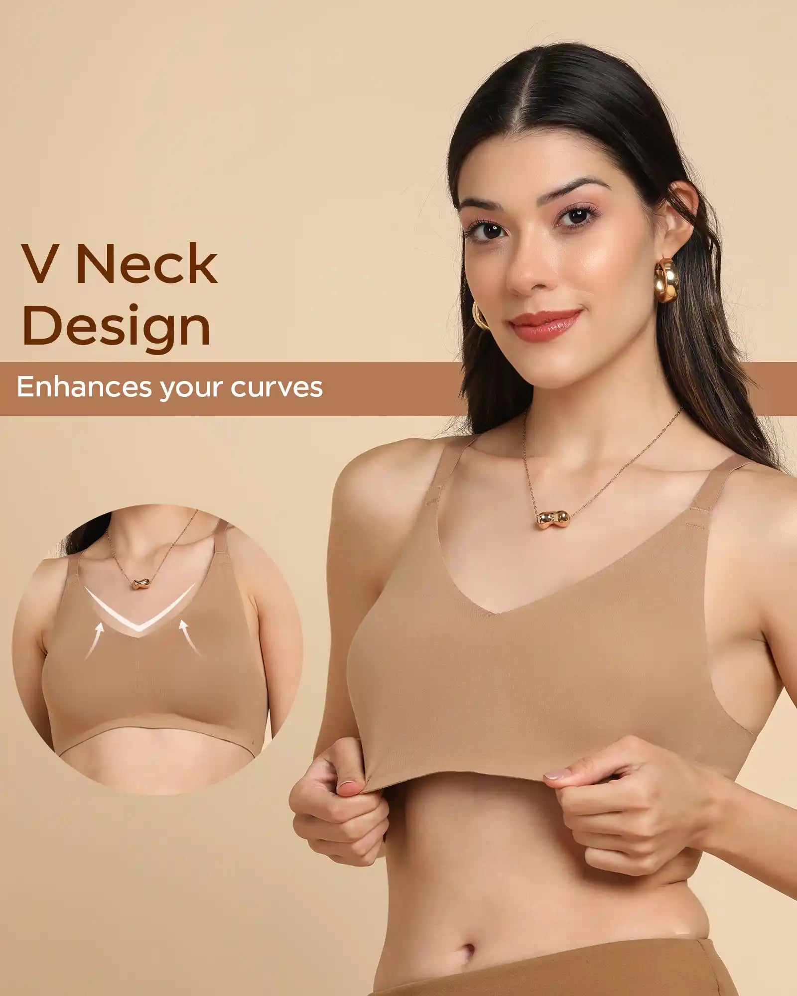 Swanz  Bonded Breathable Cotton Non-Padded Full-Coverage Bra with Hidden Concealer (SB-935-Fawn)