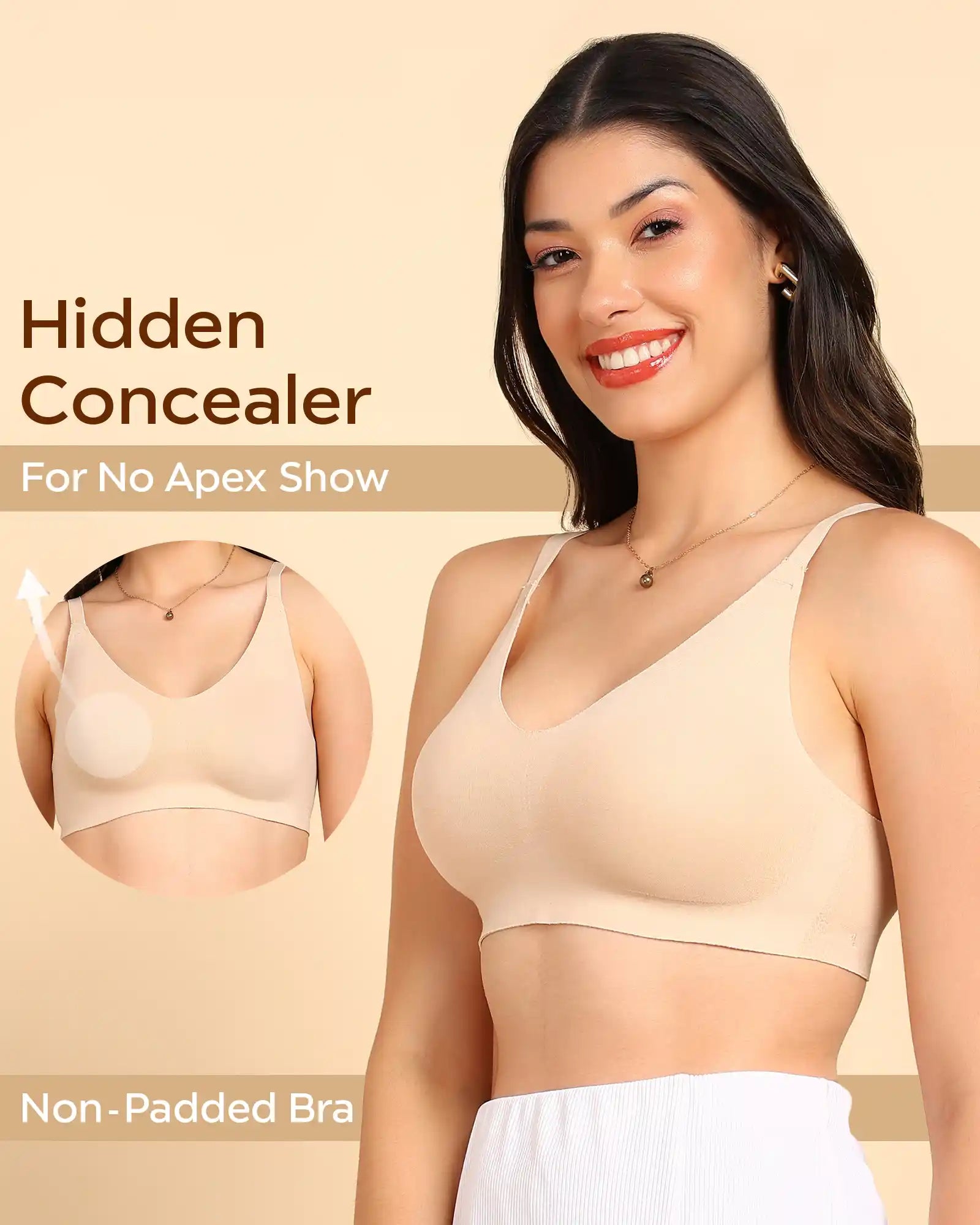 Swanz  Bonded Breathable Cotton Non-Padded Full-Coverage Bra with Hidden Concealer (SB-935-Skin)