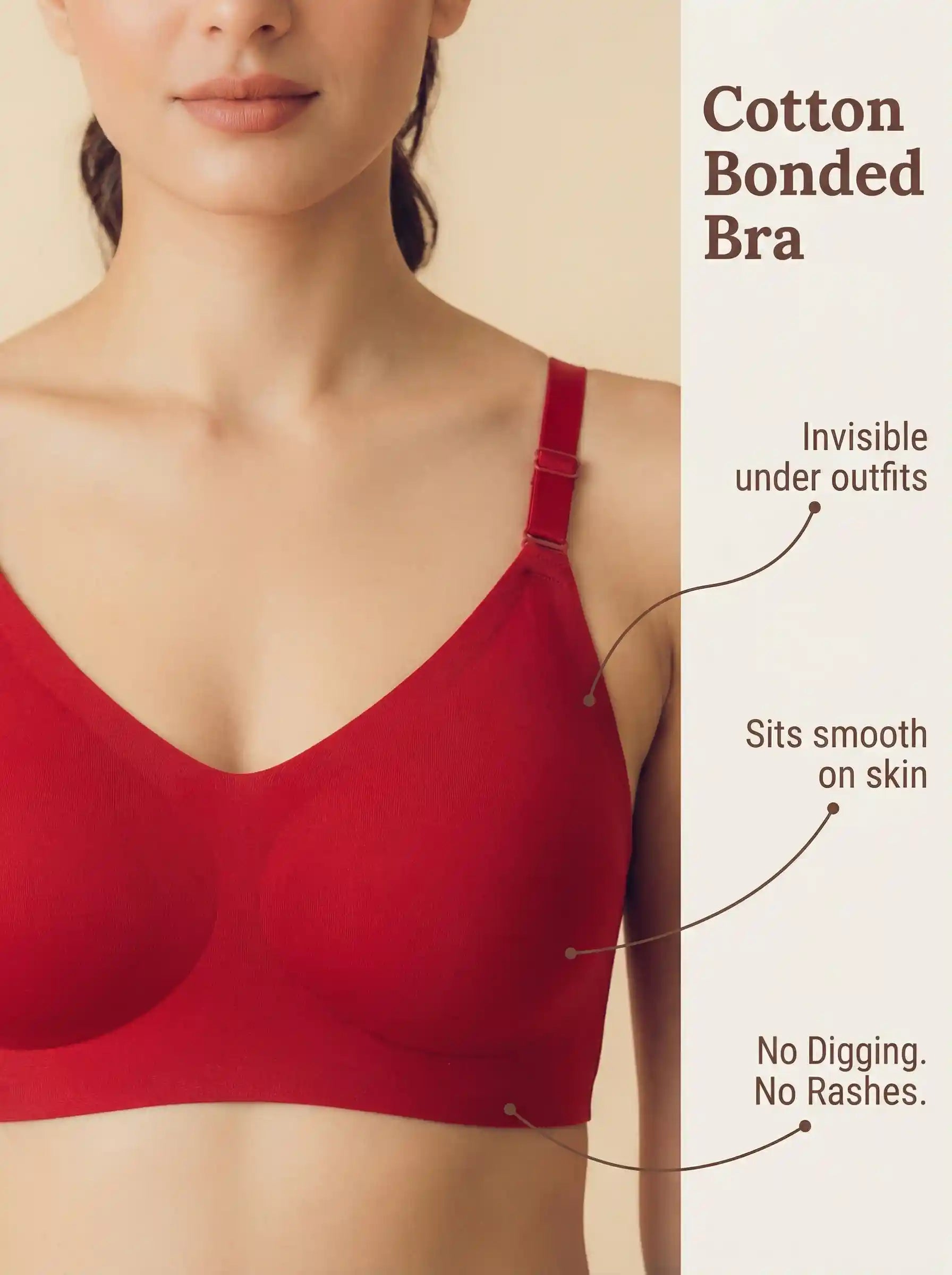 Cotton Padded Full Coverage Bonded Bra (SB-938-Red)