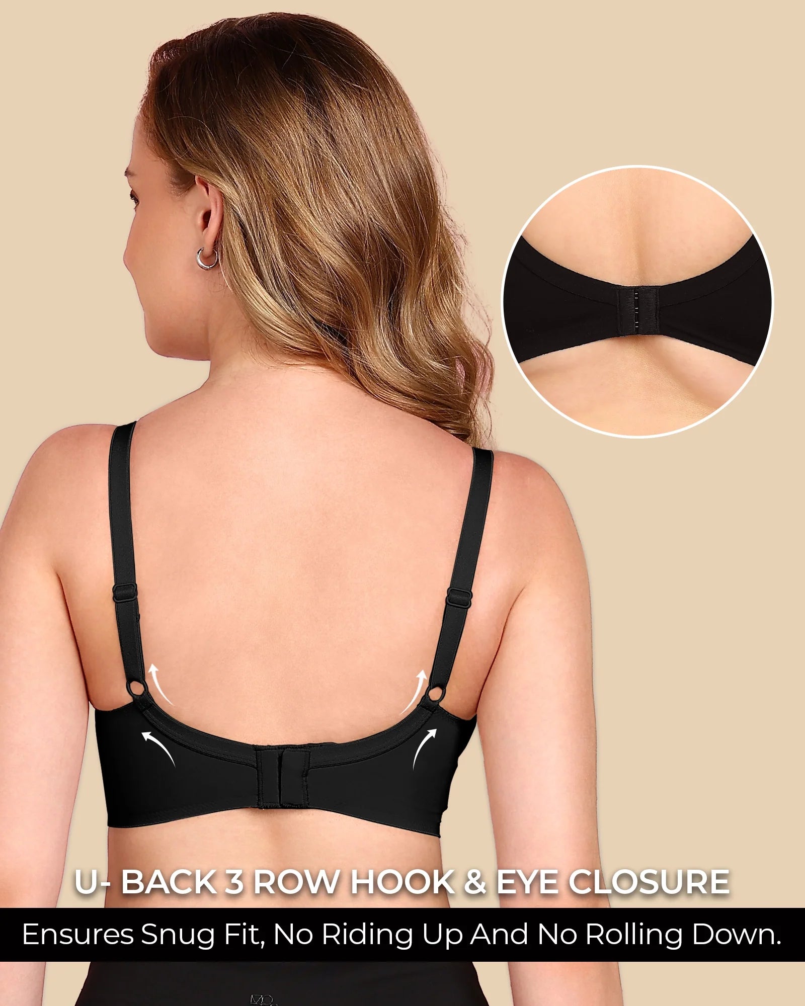 Swanz  Bonded Polyamide Lightly Padded Bra (Level 1 Padding) (SB-95991) (Black)