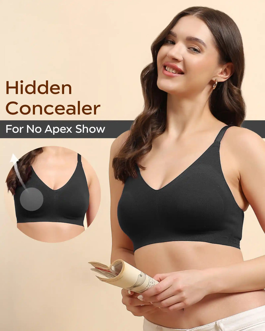 Swanz  Bonded Breathable Cotton Non-Padded Full-Coverage Bra with Hidden Concealer (SB-935)