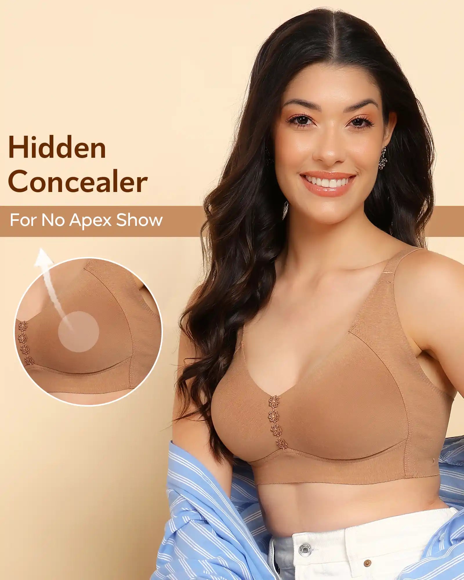 Swanz  Bonded Breathable Cotton Plus-Size Non-Padded M-Frame Minimiser with Hidden Concealer (SB-9303)