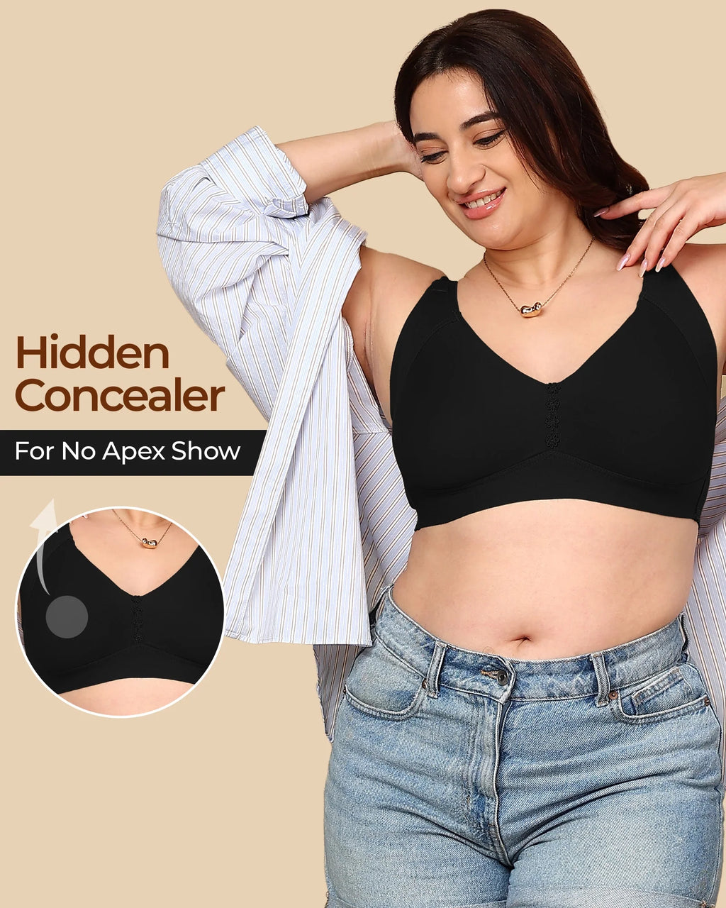 Swanz  Bonded Breathable Cotton Plus-Size Non-Padded M-Frame Minimiser with Hidden Concealer (SB-9303)