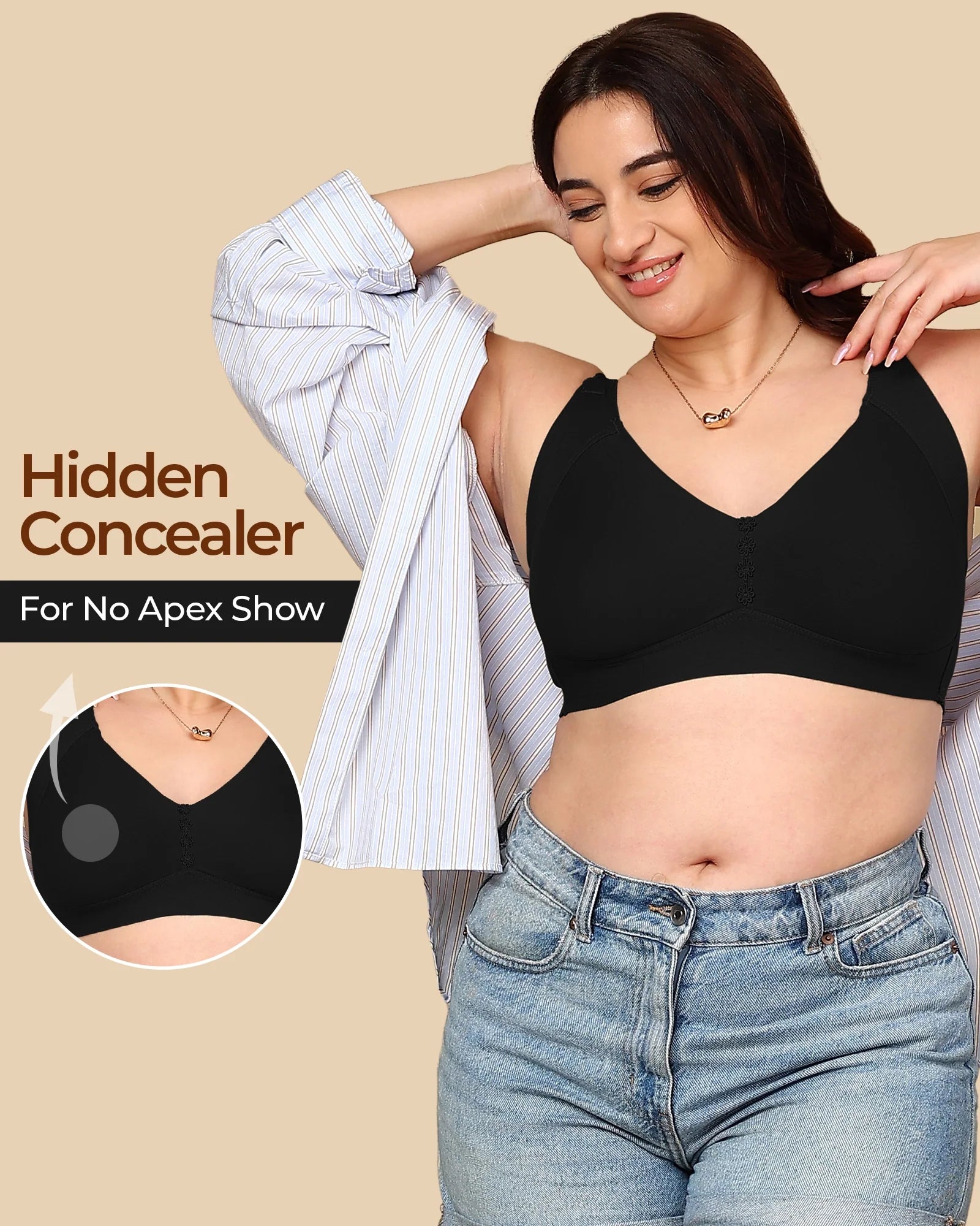 Swanz  Bonded Breathable Cotton Plus-Size Non-Padded M-Frame Minimiser with Hidden Concealer (SB-9303)