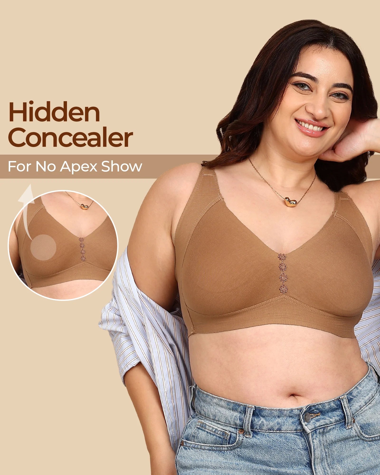 Swanz  Bonded Breathable Cotton Plus-Size Non-Padded M-Frame Minimiser with Hidden Concealer (SB-9303)