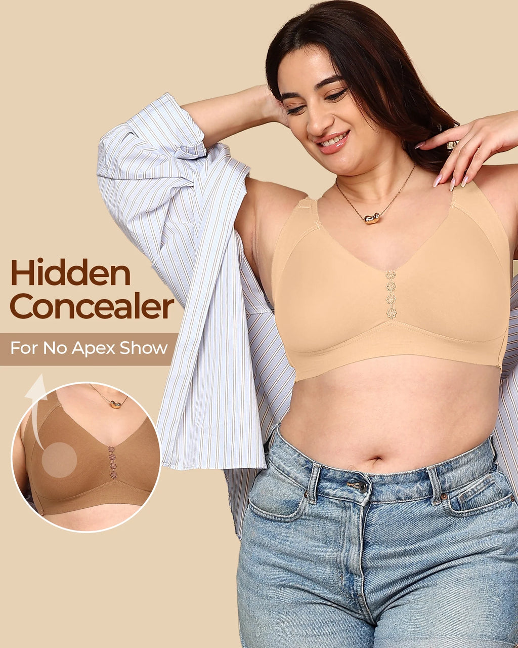 Swanz  Bonded Breathable Cotton Plus-Size Non-Padded M-Frame Minimiser with Hidden Concealer (SB-9303)