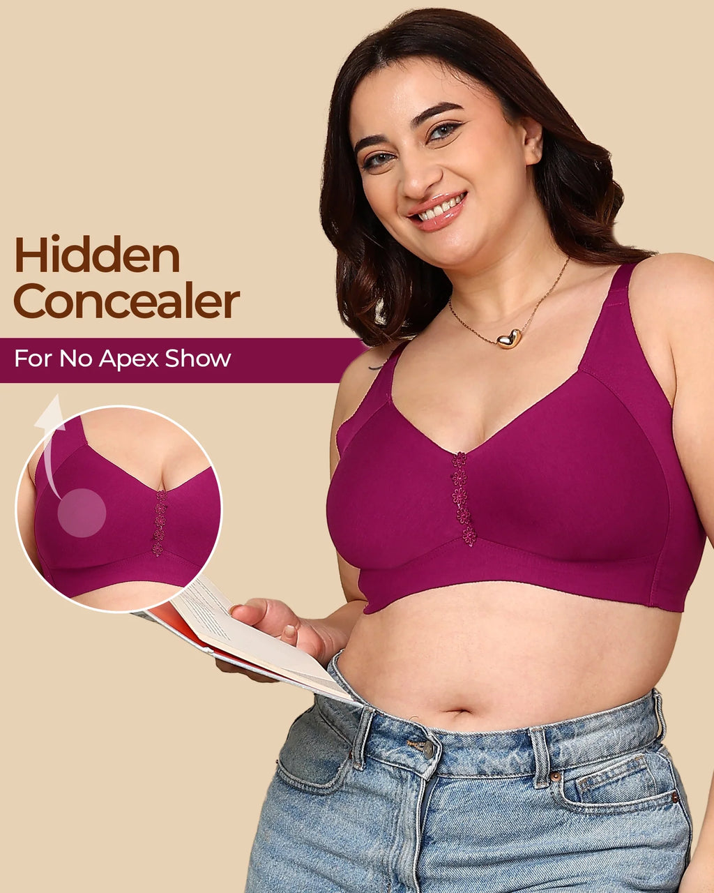 Swanz  Bonded Breathable Cotton Plus-Size Non-Padded M-Frame Minimiser with Hidden Concealer (SB-9303)