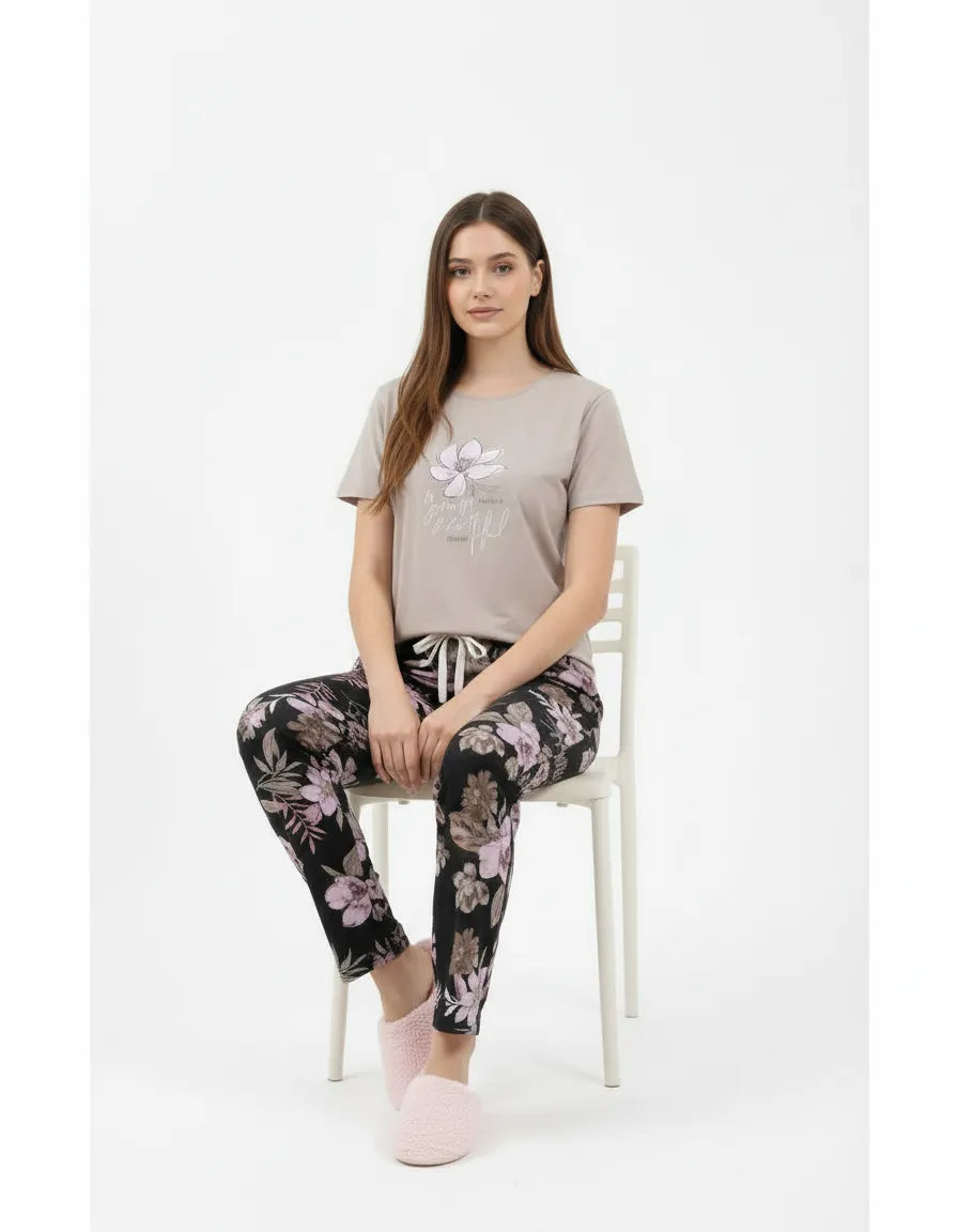 Arolisa Women’s Hosiery Lounge Set – Tee & Pyjama, Relaxed Fit