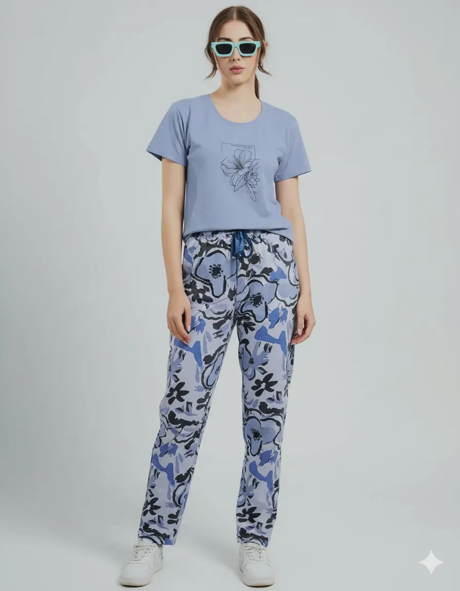 Arolisa Women’s Hosiery Lounge Set – Tee & Pyjama, Relaxed Fit