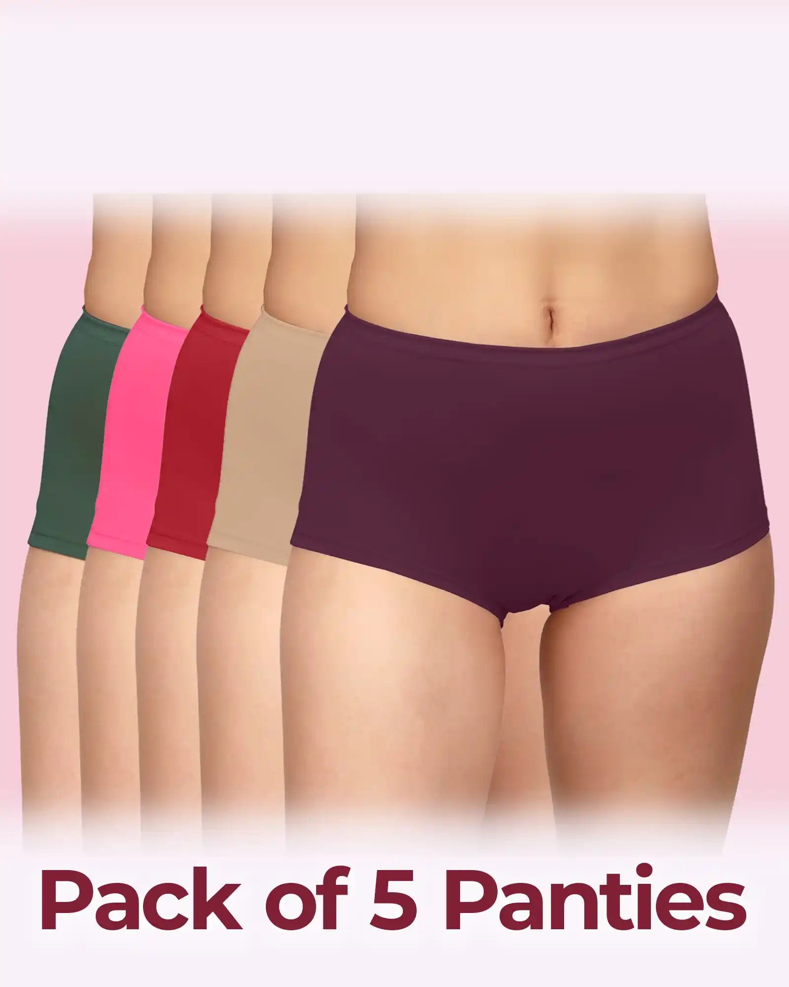 Swanz  High-Rise Cotton Stretch Boyshorts Full Coverage, Seamless Comfort Everyday Essentials (Pack Of 5)