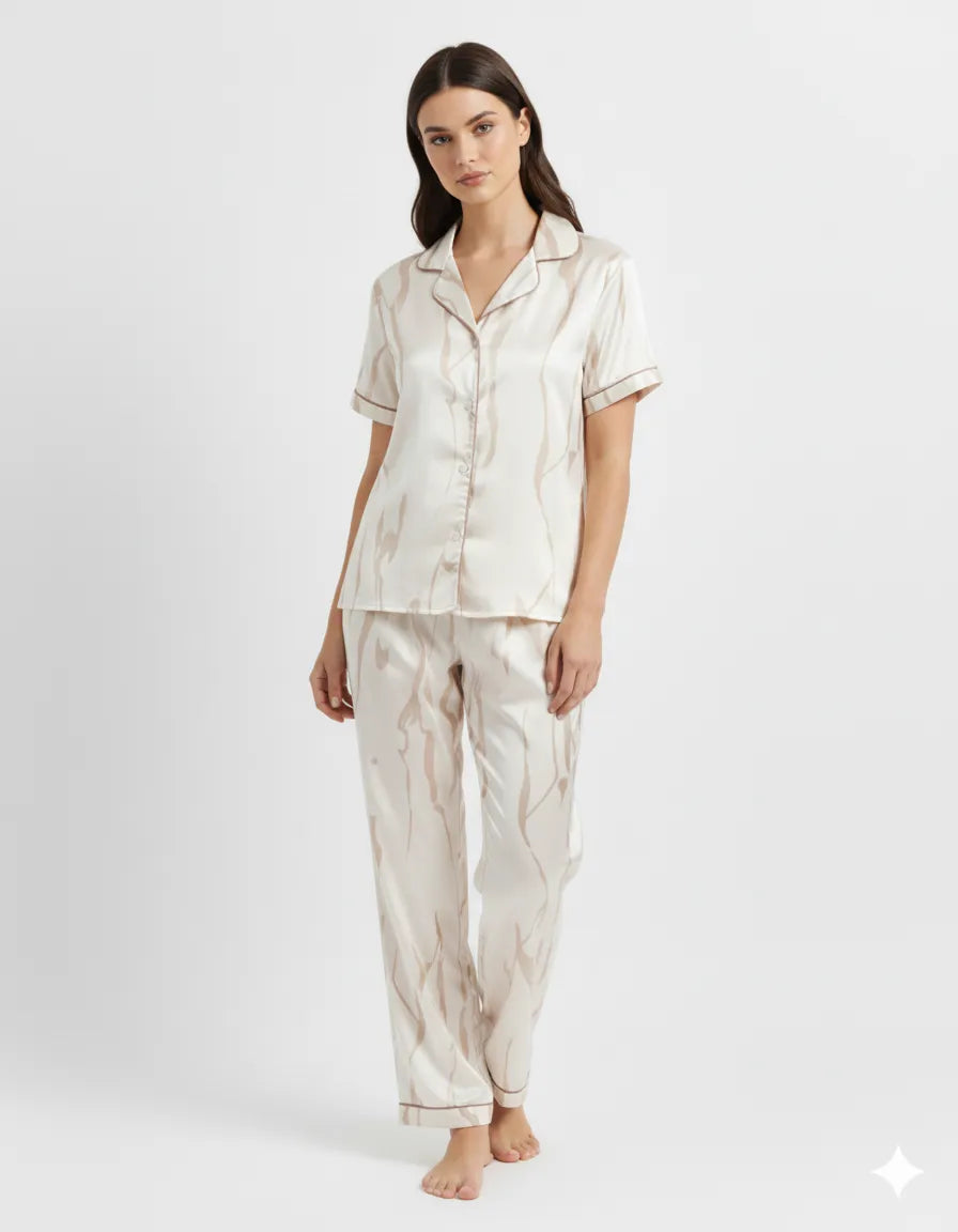 Arolisa Silky Satin Sleep Set – Short-Sleeve Shirt & Pyjama