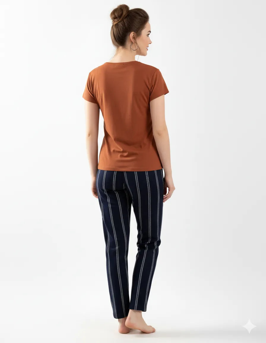 Arolisa Women’s Hosiery Lounge Set – Tee & Pyjama, Relaxed Fit