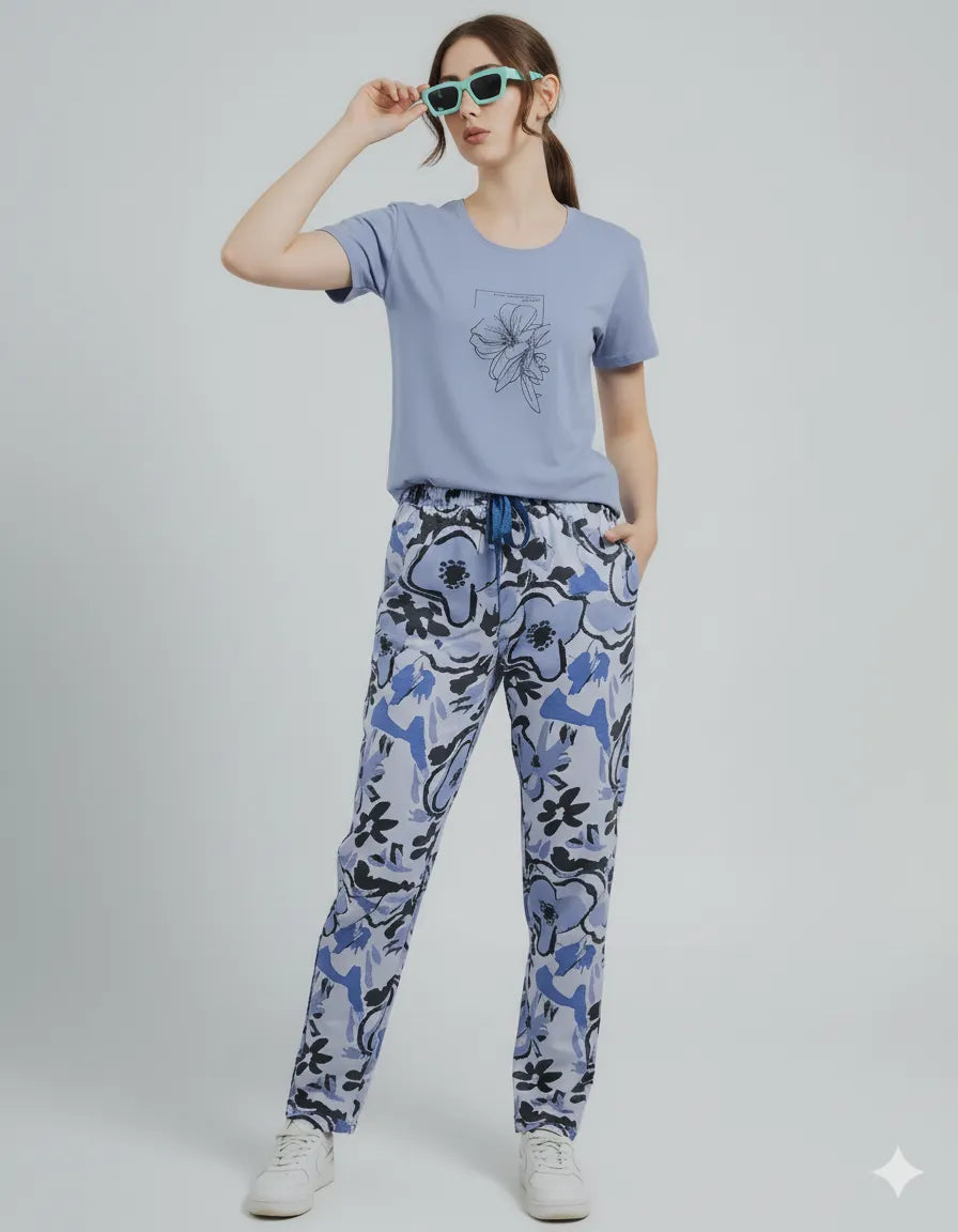 Arolisa Women’s Hosiery Lounge Set – Tee & Pyjama, Relaxed Fit
