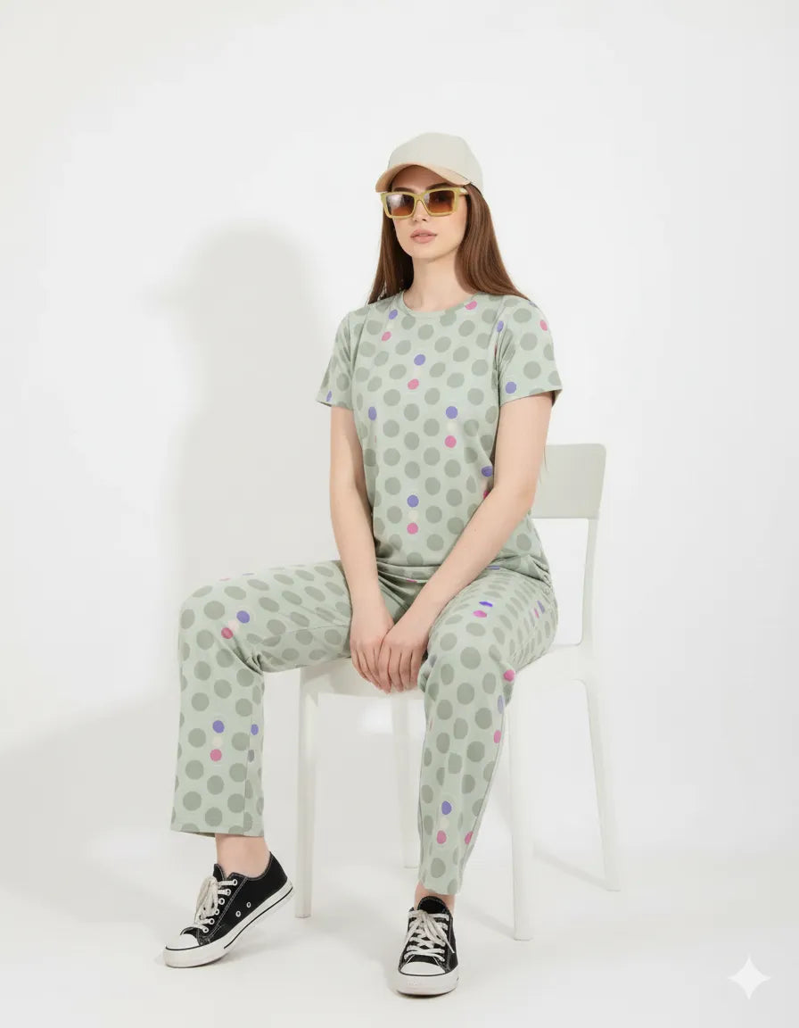 Arolisa Women’s Hosiery Lounge Set – Tee & Pyjama, Relaxed Fit