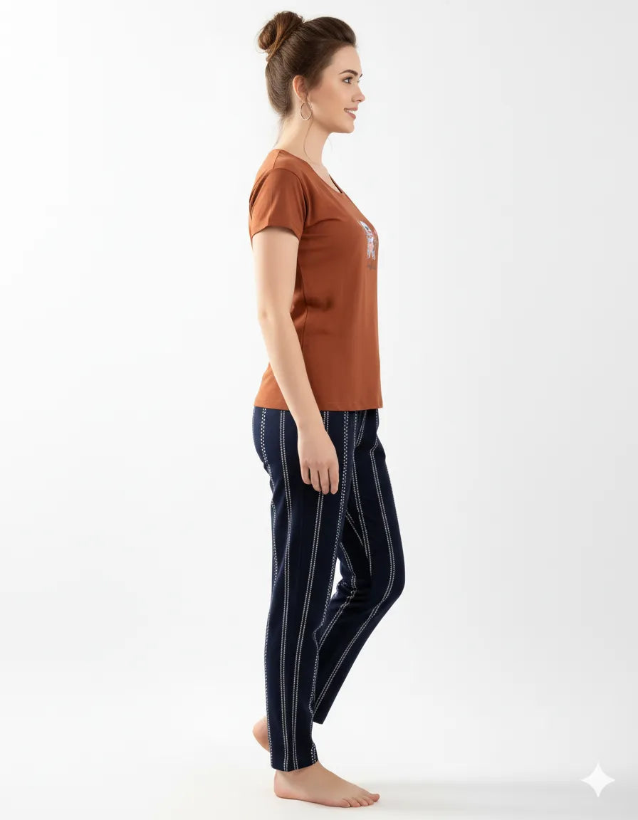 Arolisa Women’s Hosiery Lounge Set – Tee & Pyjama, Relaxed Fit