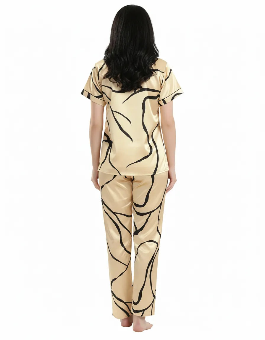Arolisa Silky Satin Sleep Set – Short-Sleeve Shirt & Pyjama