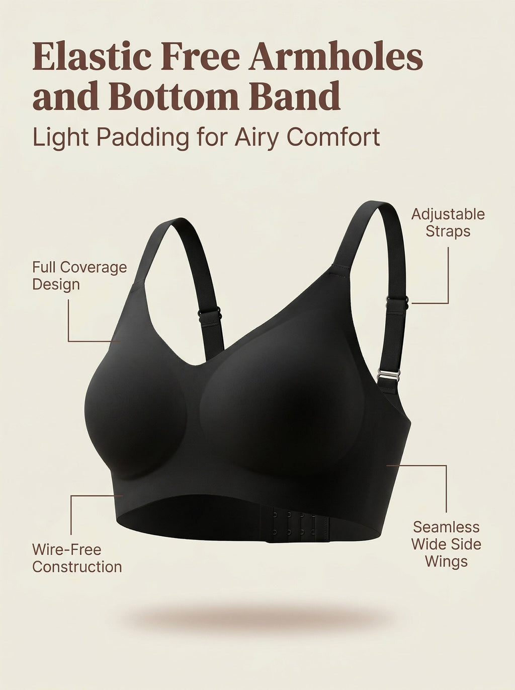 Cotton Padded Full Coverage Bonded Bra (SB-938-Black)