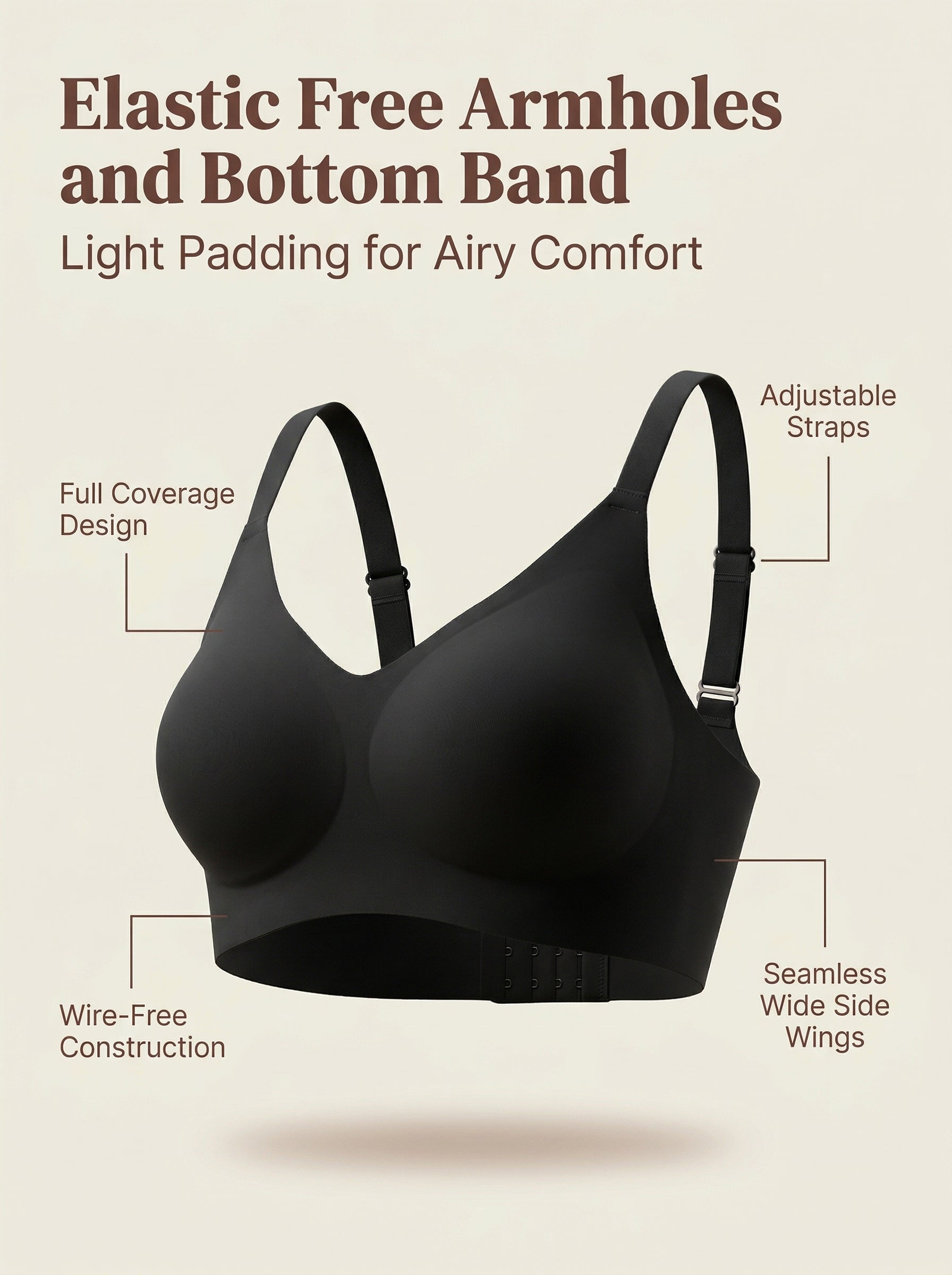 Cotton Padded Full Coverage Bonded Bra (SB-938-Black)