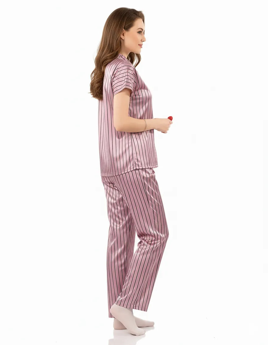 Arolisa Silky Satin Sleep Set – Short-Sleeve Shirt & Pyjama