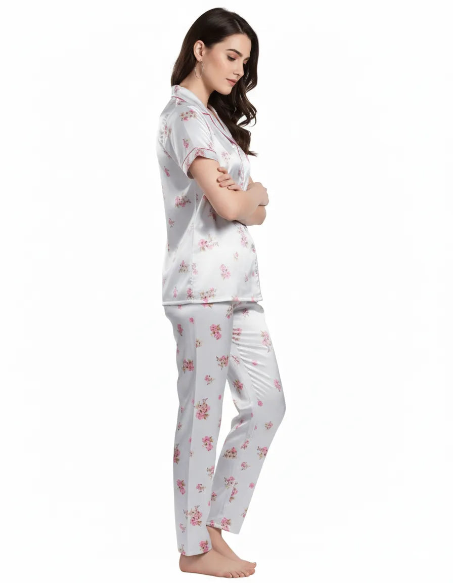 Arolisa Silky Satin Sleep Set – Short-Sleeve Shirt & Pyjama