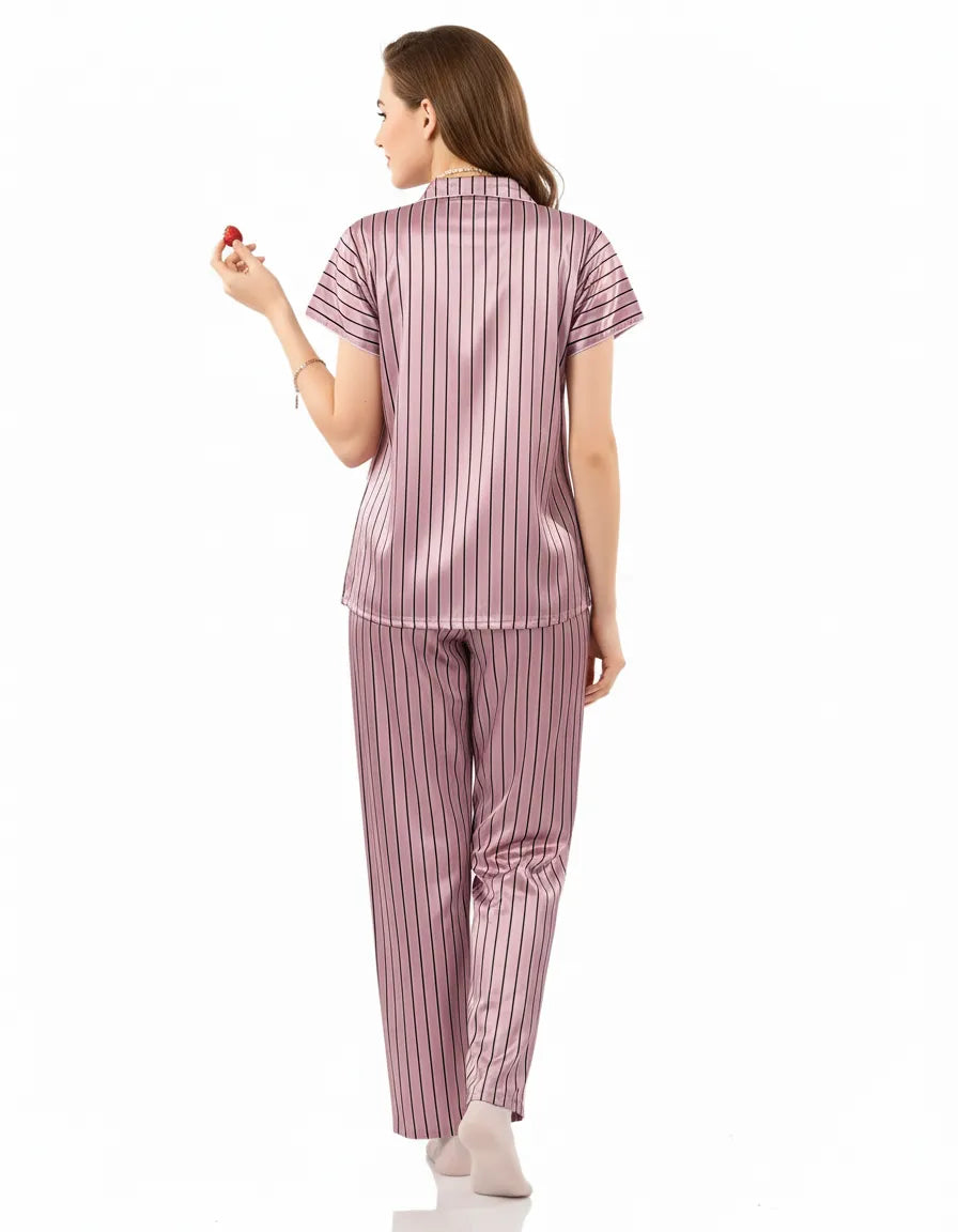 Arolisa Silky Satin Sleep Set – Short-Sleeve Shirt & Pyjama