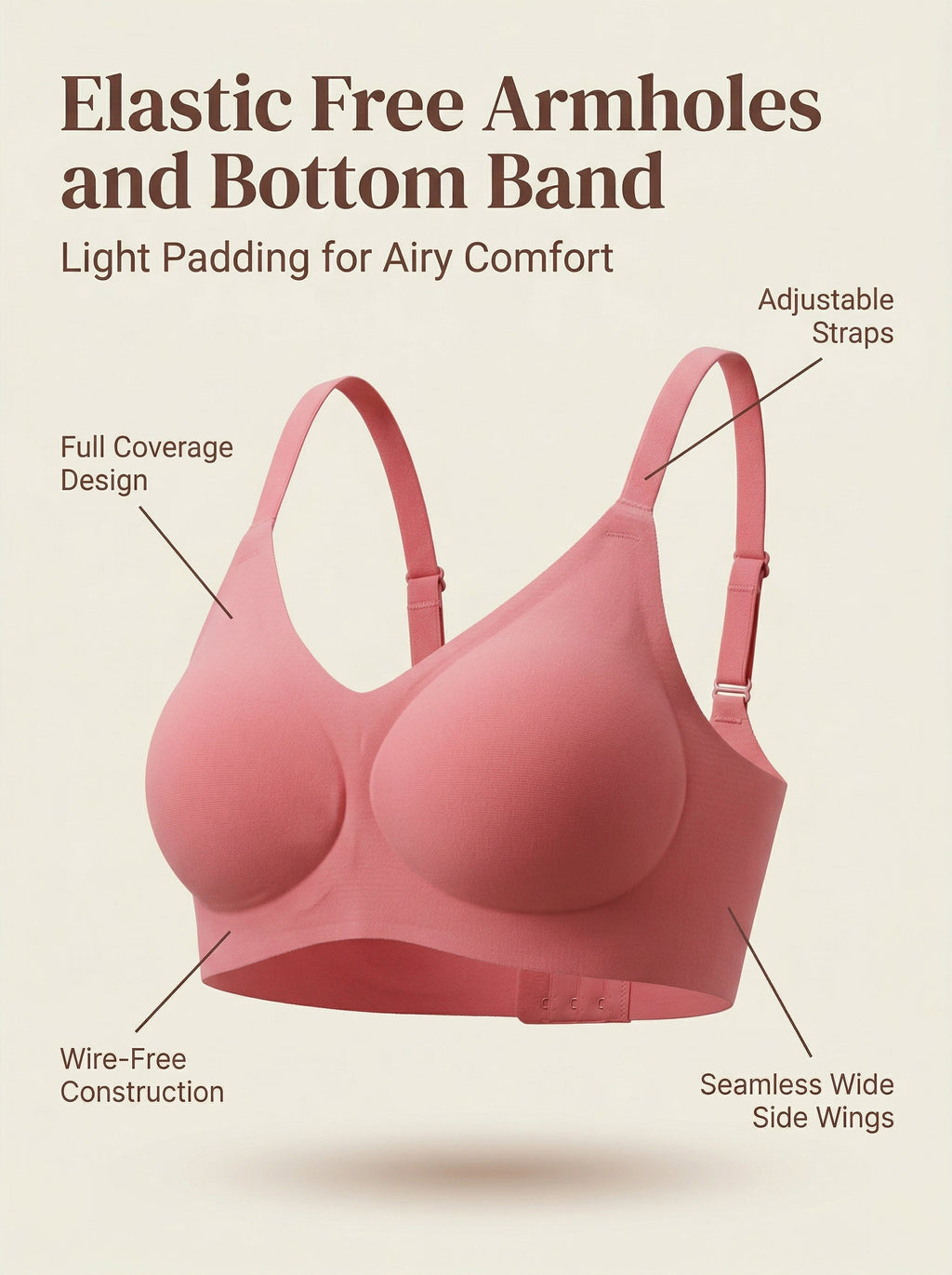 Cotton Padded Full Coverage Bonded Bra (SB-938-Coral)