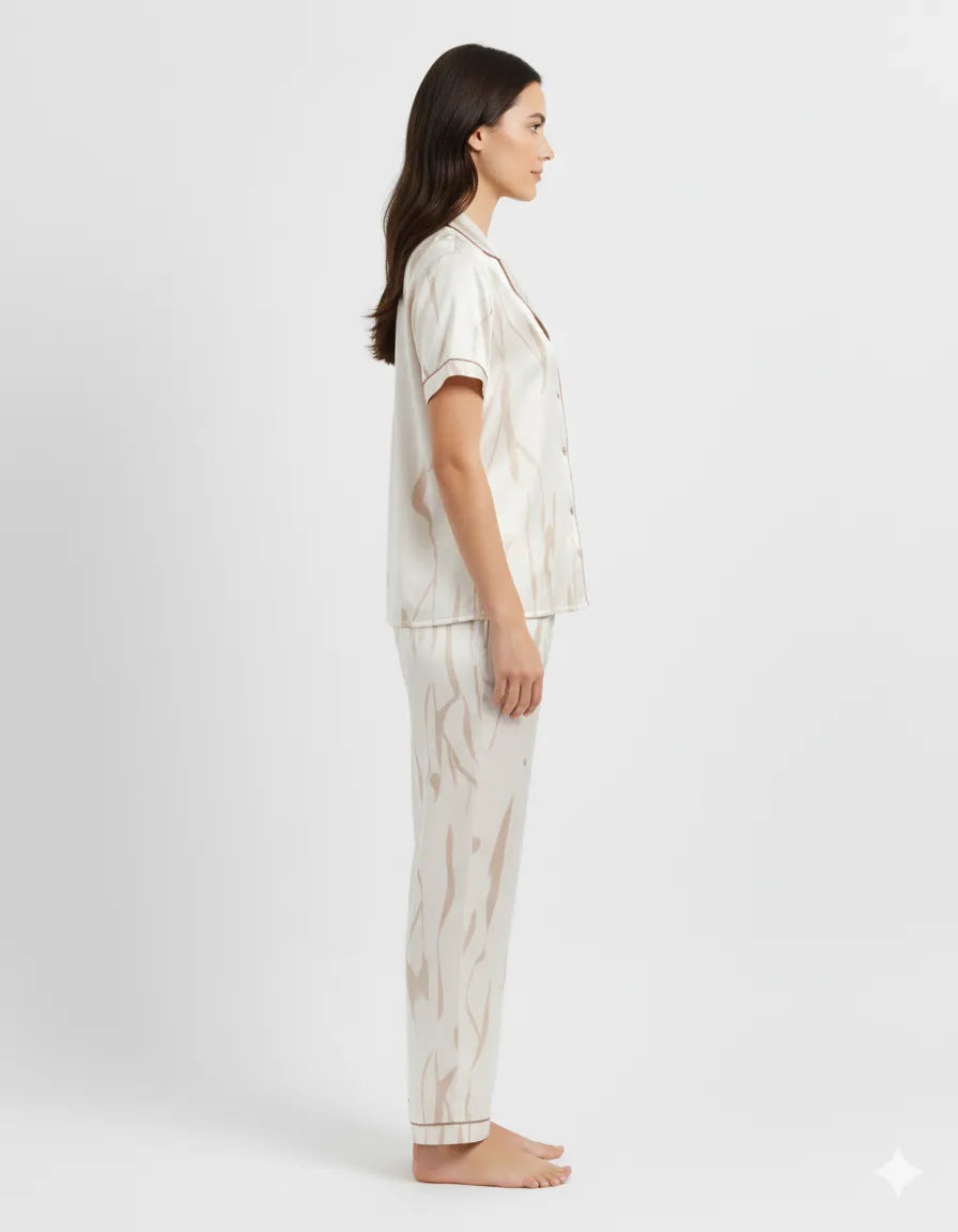 Arolisa Silky Satin Sleep Set – Short-Sleeve Shirt & Pyjama
