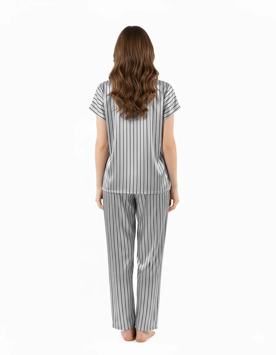 Arolisa Silky Satin Sleep Set – Short-Sleeve Shirt & Pyjama