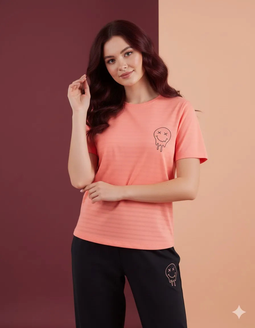 Arolisa Women’s Hosiery Lounge Set – Tee & Pyjama, Relaxed Fit