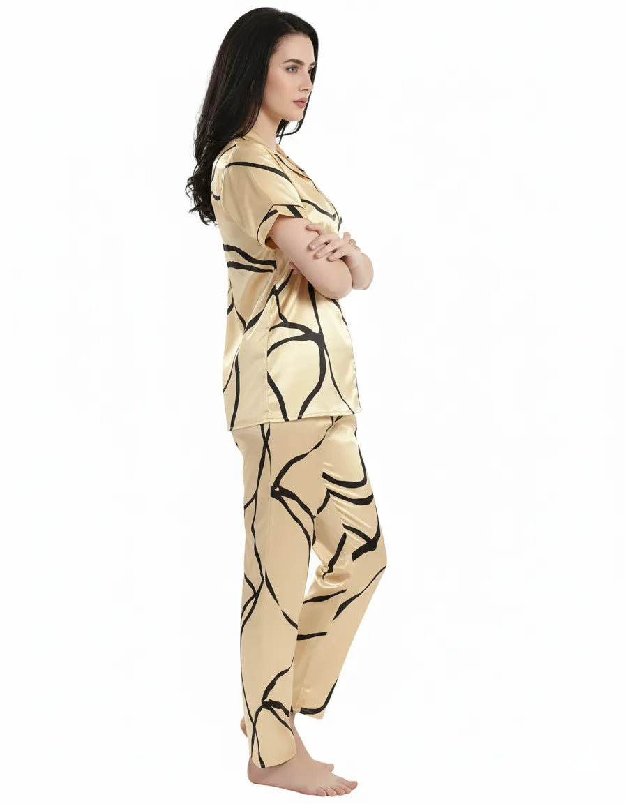 Arolisa Silky Satin Sleep Set – Short-Sleeve Shirt & Pyjama