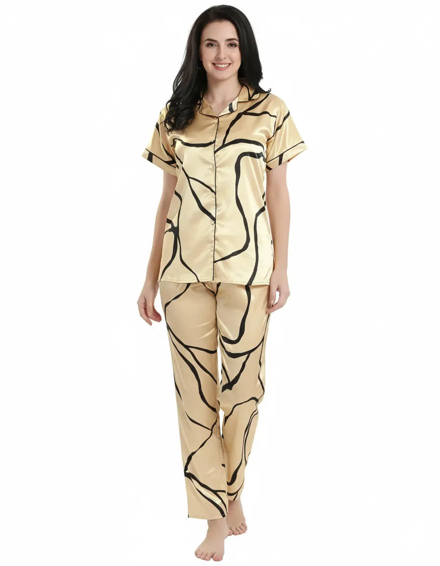Arolisa Silky Satin Sleep Set – Short-Sleeve Shirt & Pyjama