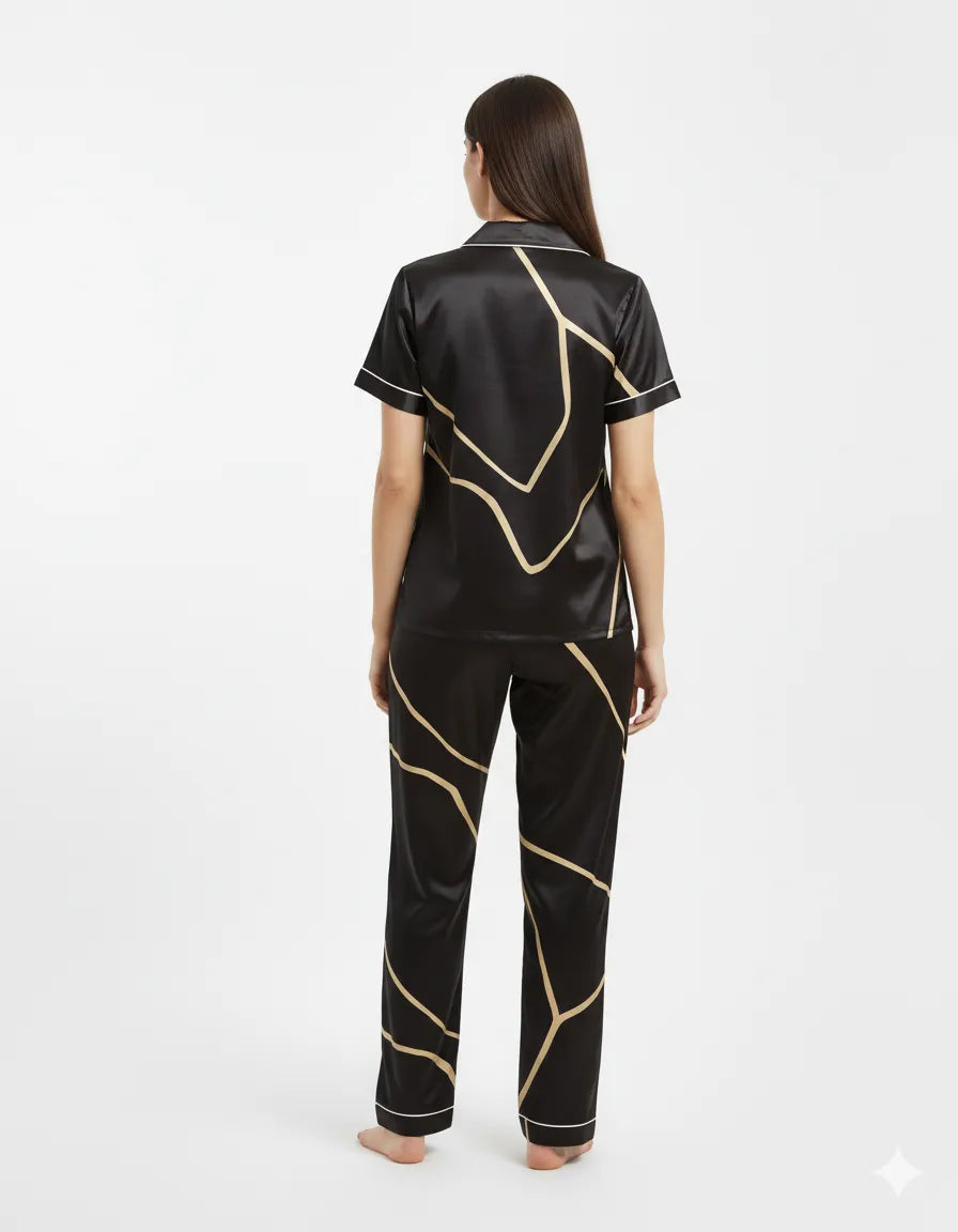 Arolisa Silky Satin Sleep Set – Short-Sleeve Shirt & Pyjama