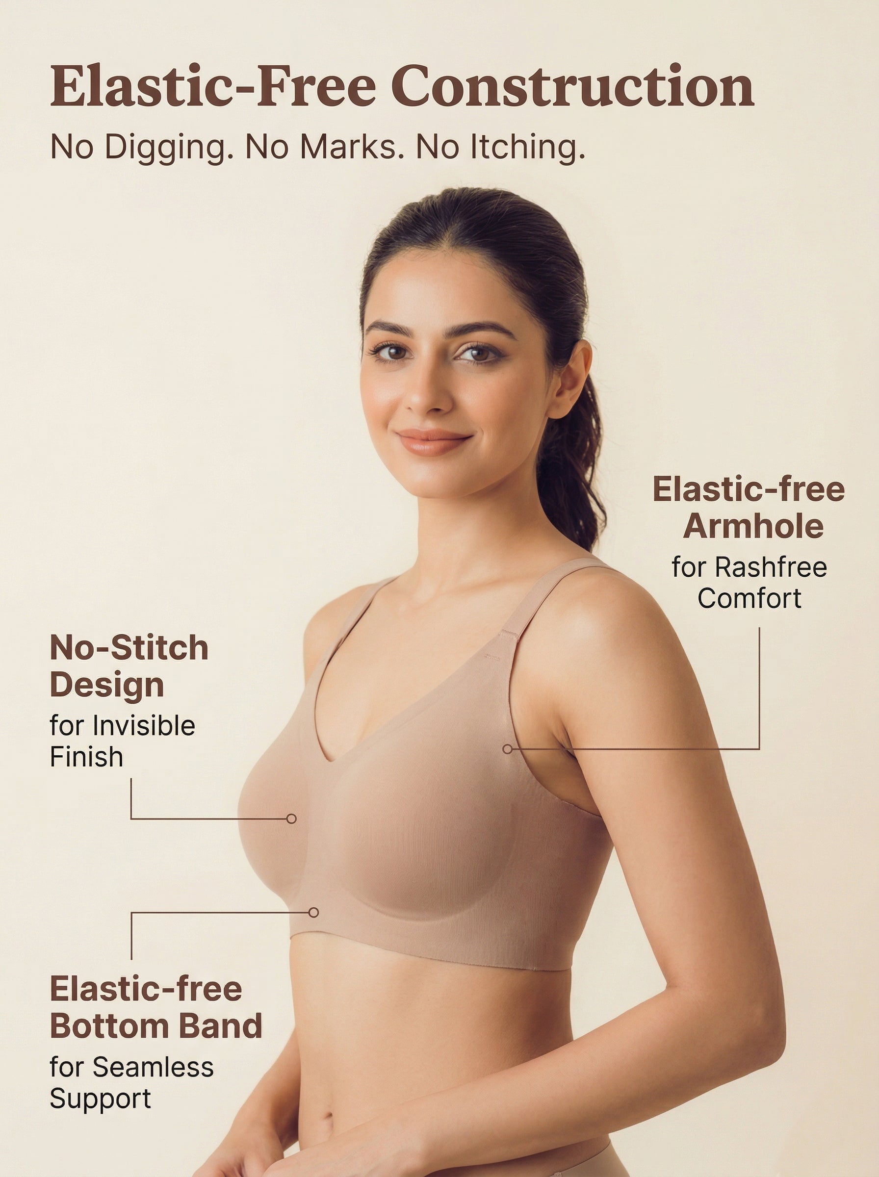 Cotton Padded Full Coverage Bonded Bra (SB-938-Fawn)