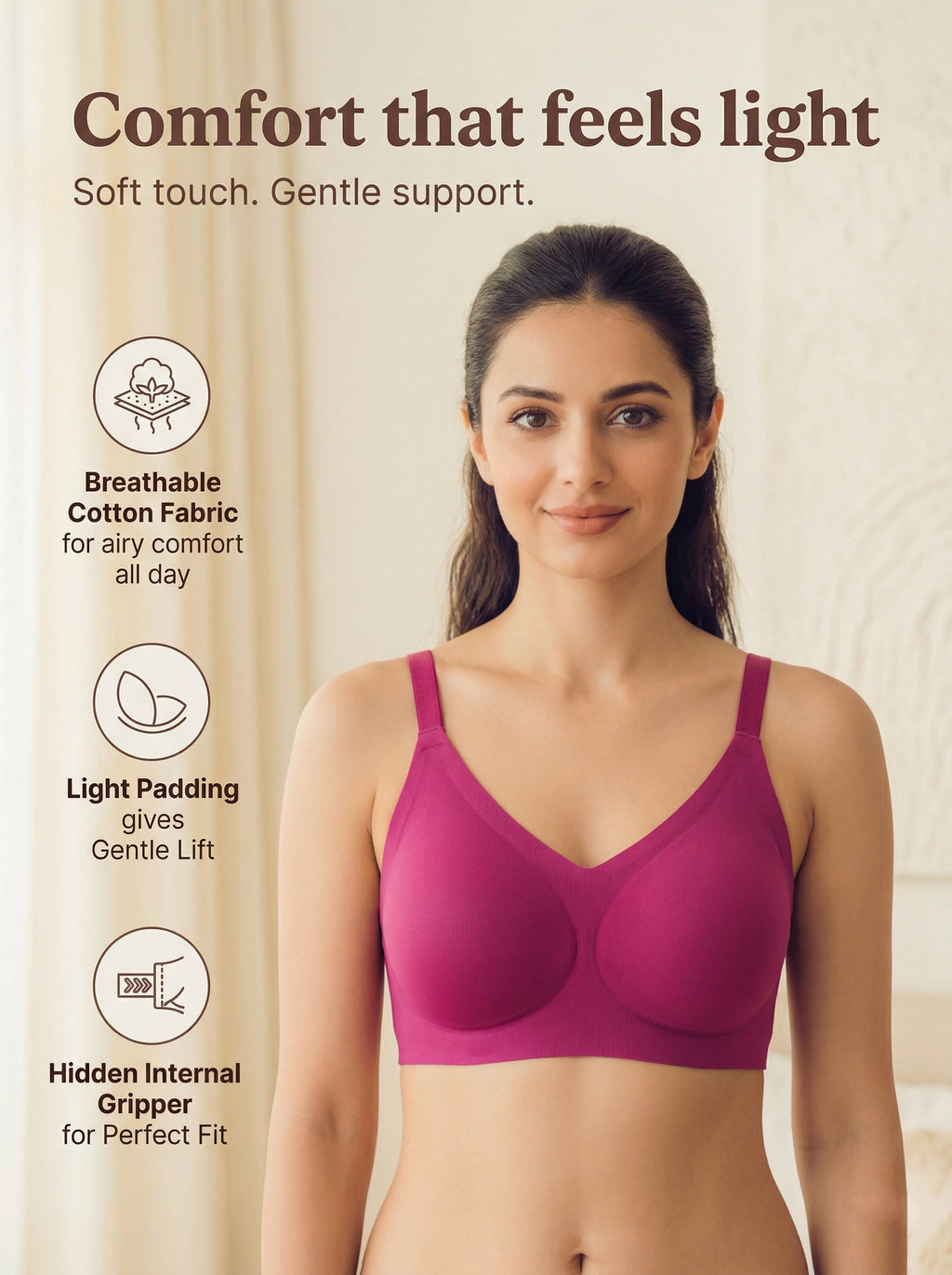 Cotton Padded Full Coverage Bonded Bra (SB-938-Wine)