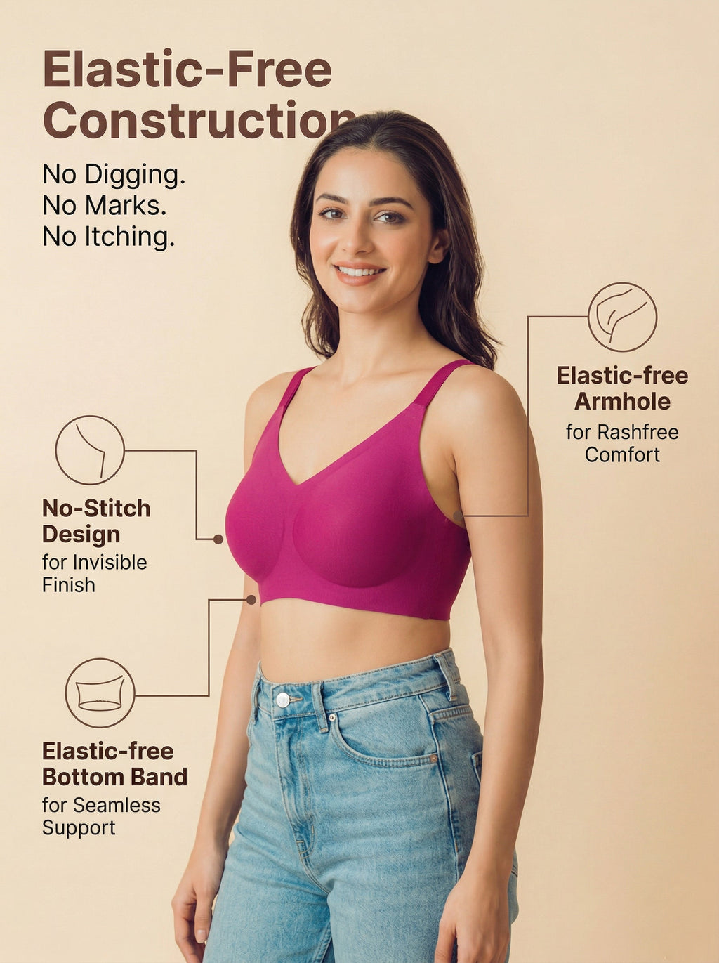 Cotton Padded Full Coverage Bonded Bra (SB-938-Wine)