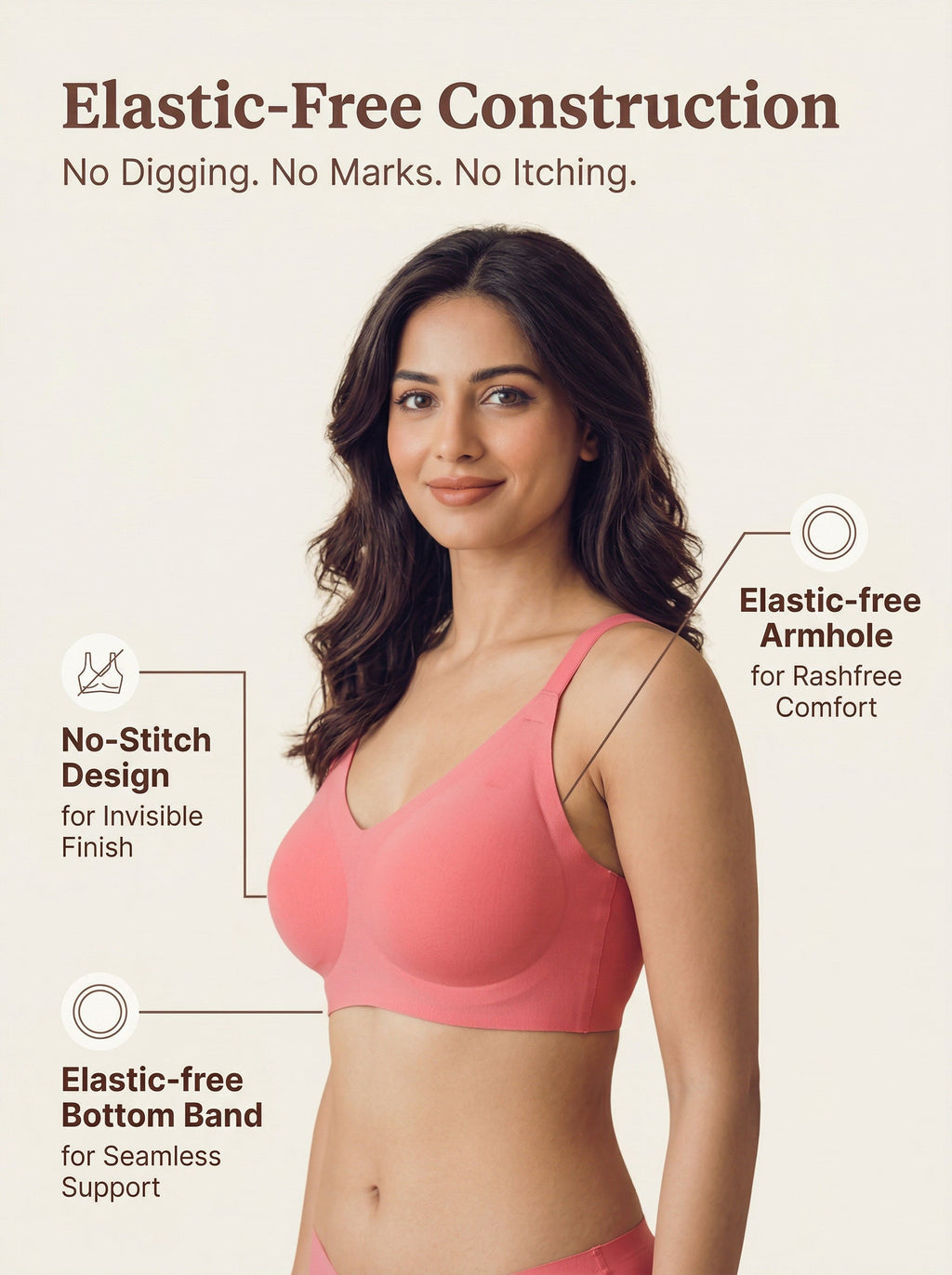 Cotton Padded Full Coverage Bonded Bra (SB-938-Coral)