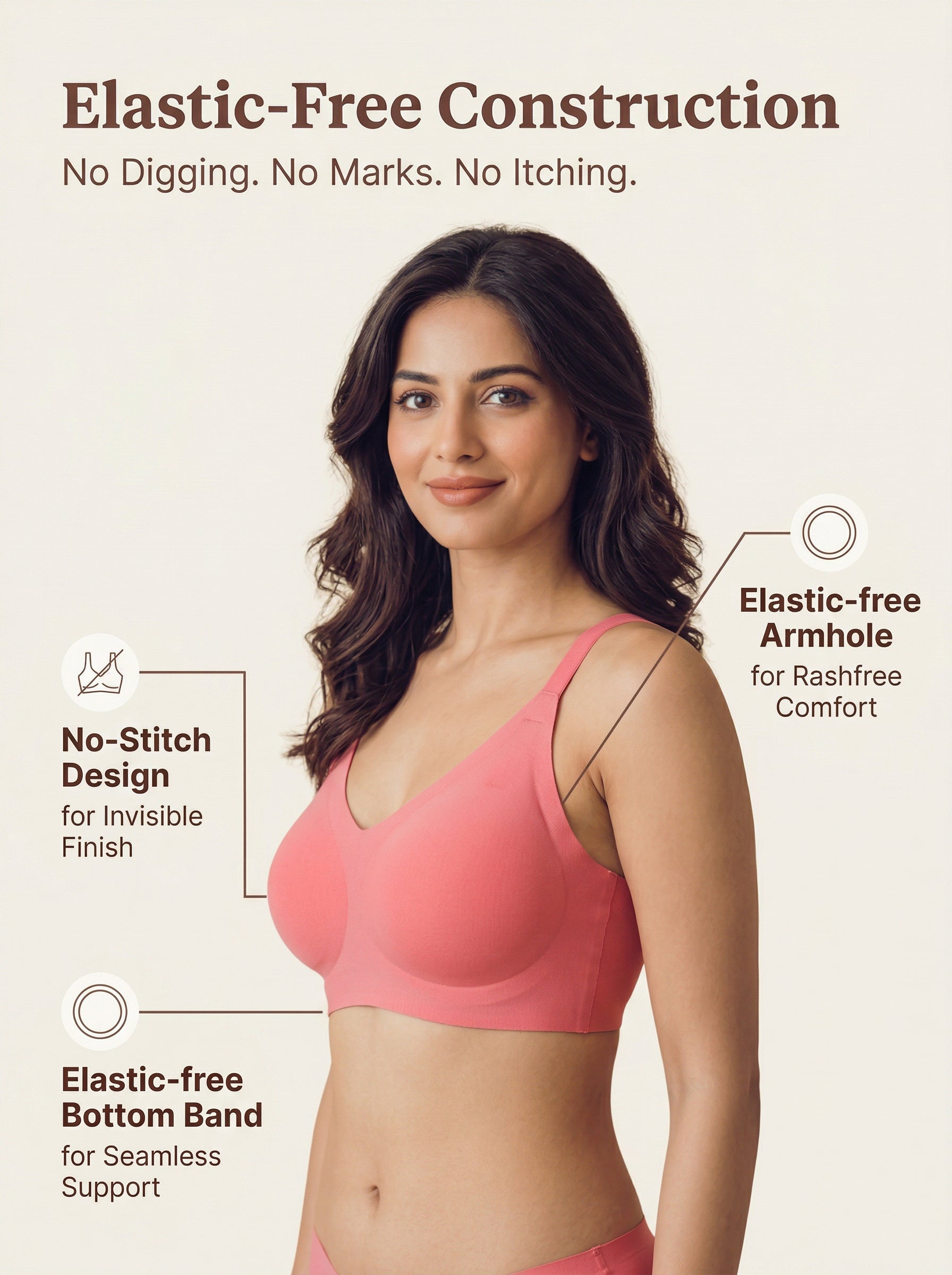 Cotton Padded Full Coverage Bonded Bra (SB-938-Coral)