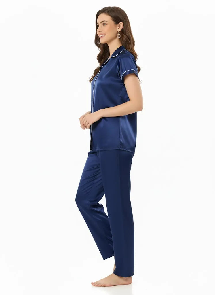 Arolisa Silky Satin Sleep Set – Short-Sleeve Shirt & Pyjama